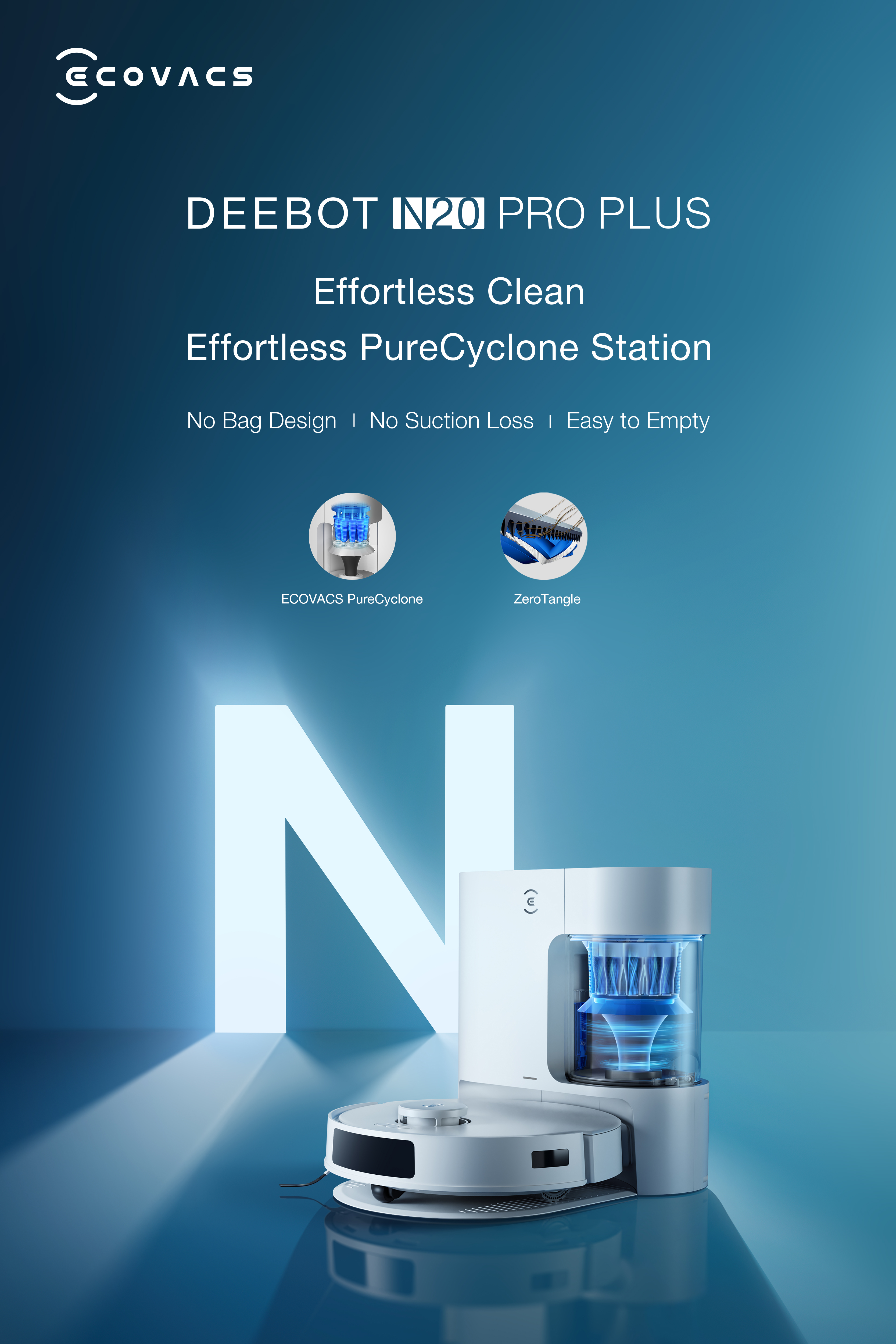 Biało-czarny odkurzacz robot DEEBOT N20 PRO PLUS.