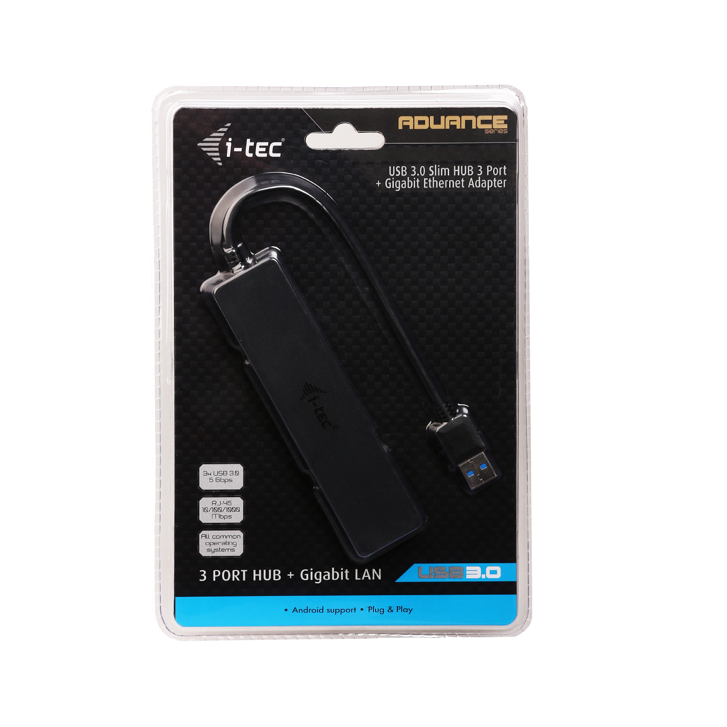 Un hub USB 3.0 et un adaptateur LAN Gigabit sont emballés dans un blister.