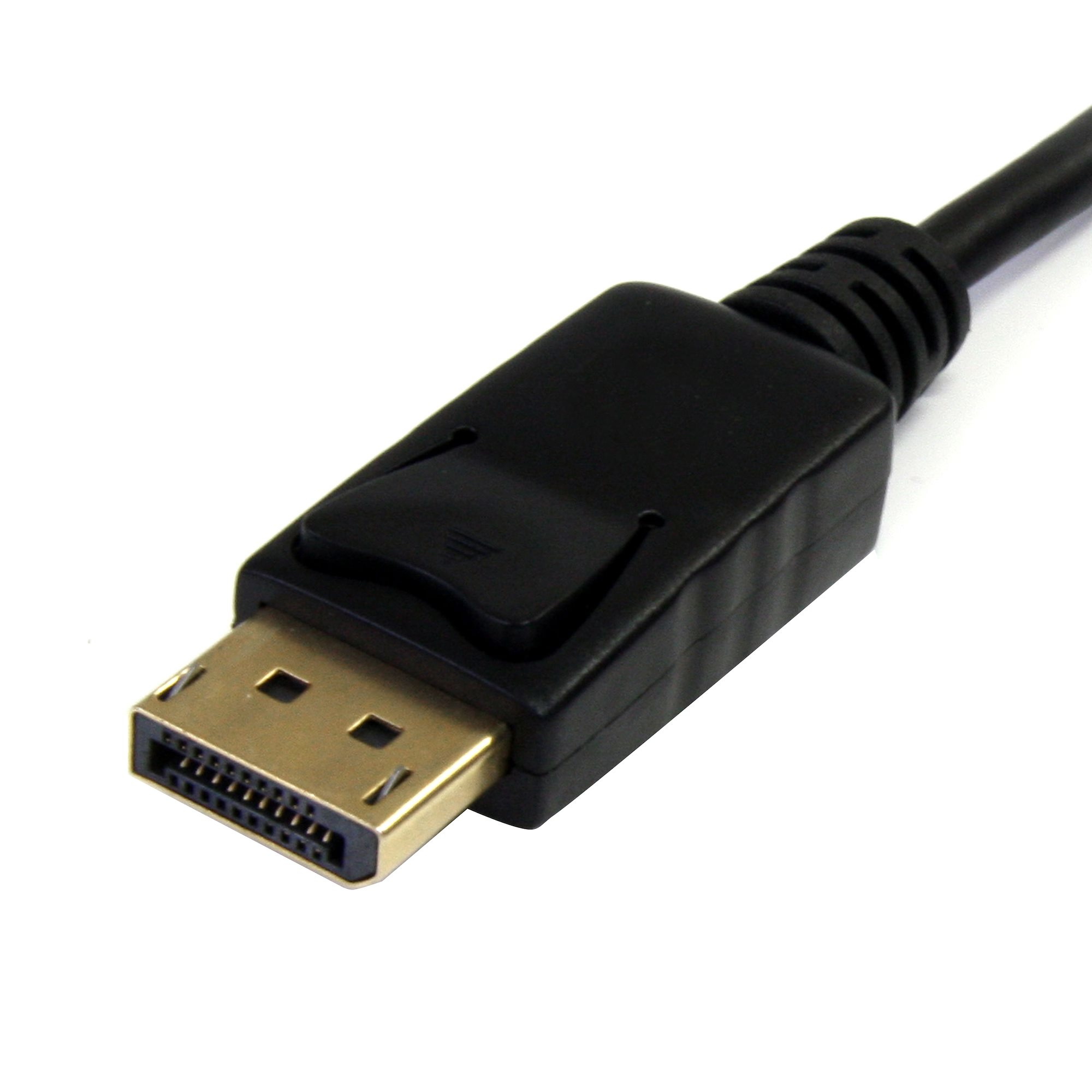 Zwarte DisplayPort-kabel met een connector aan het uiteinde.