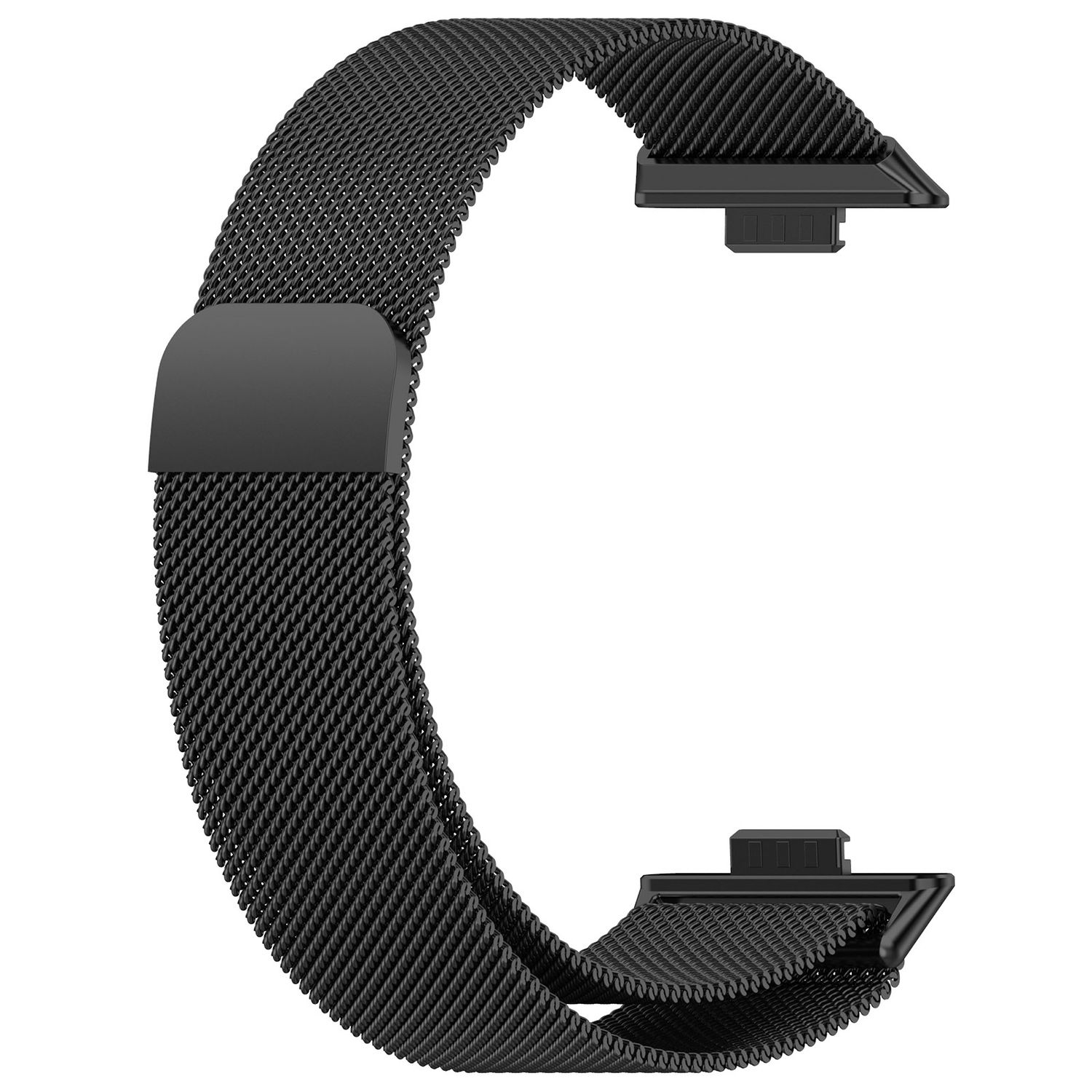 Eine Uhr auf einer weißen Oberfläche. Die Uhr ist goldfarben und hat einen schwarzen Rücken. Das Armband ist goldfarbenes Mesh.