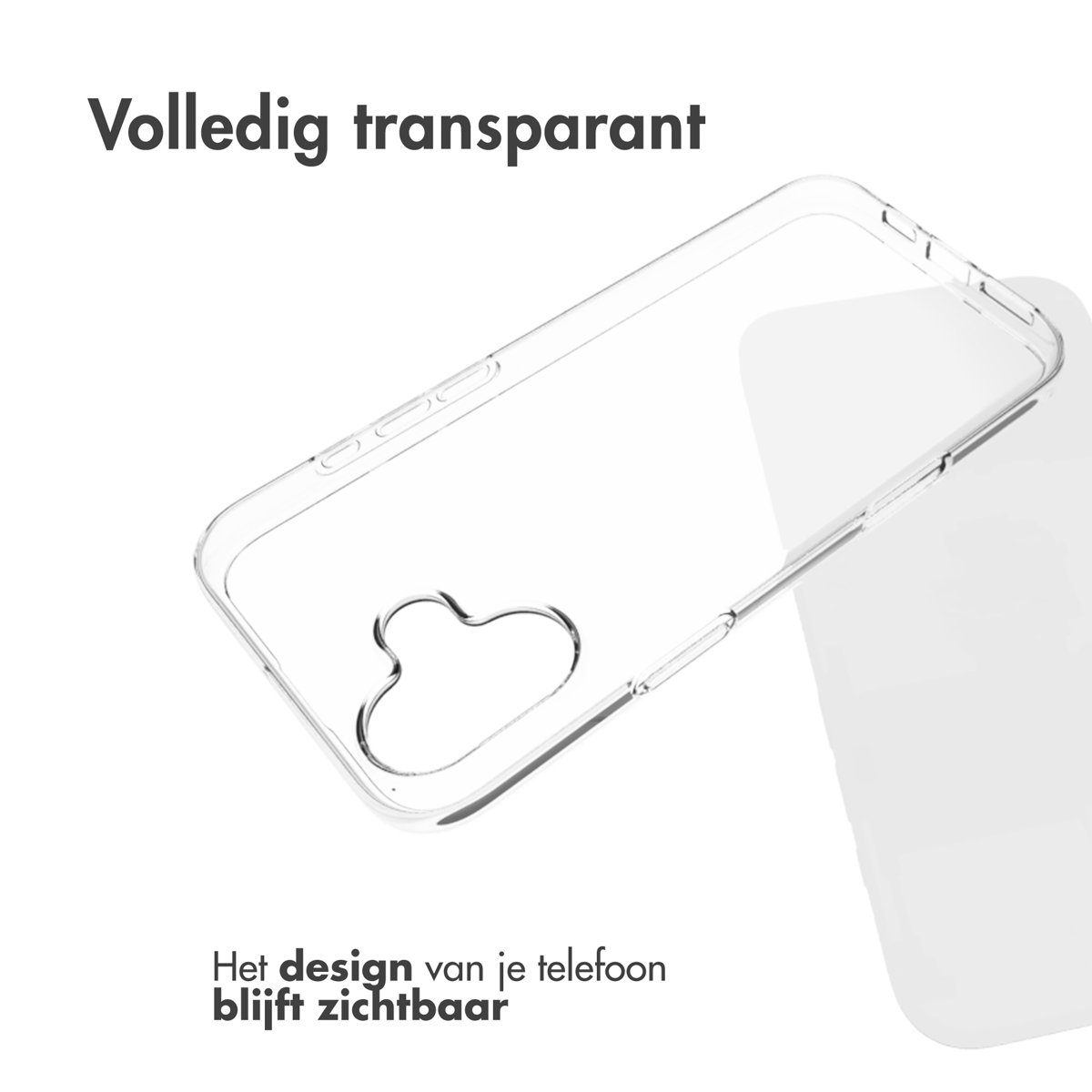 Custodia trasparente per telefono con ritaglio a forma di cuore, che mostra il design.
