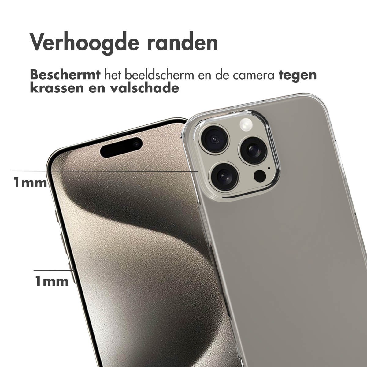 Close-up van een telefoonhoesje, beschermt het scherm en de camera tegen krassen.