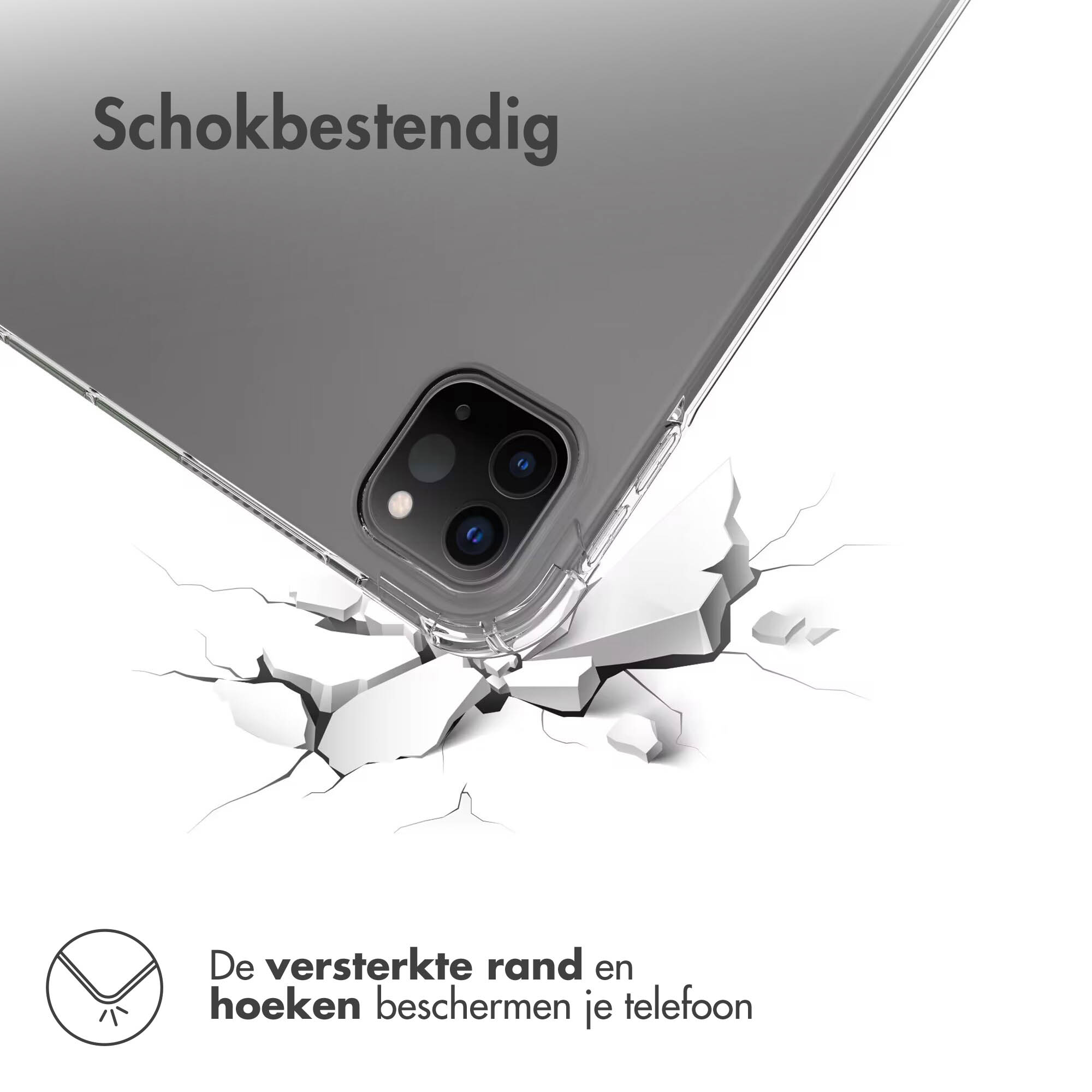 Phone case with cracks radiating from the bottom, showing impact resistance, and a phone.