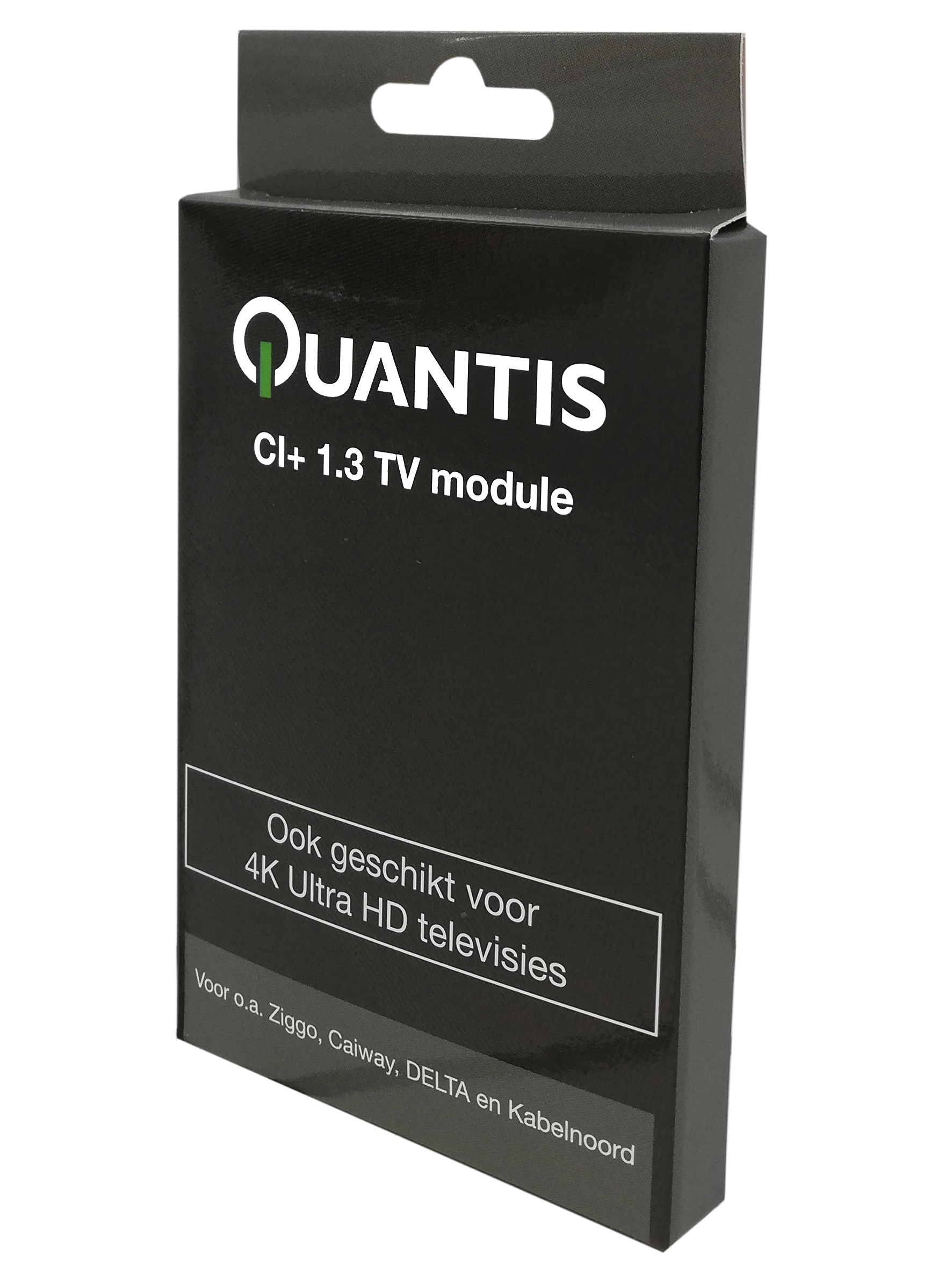 Black box with 'QUANTIS' and product details, suitable for 4K Ultra HD TVs.
