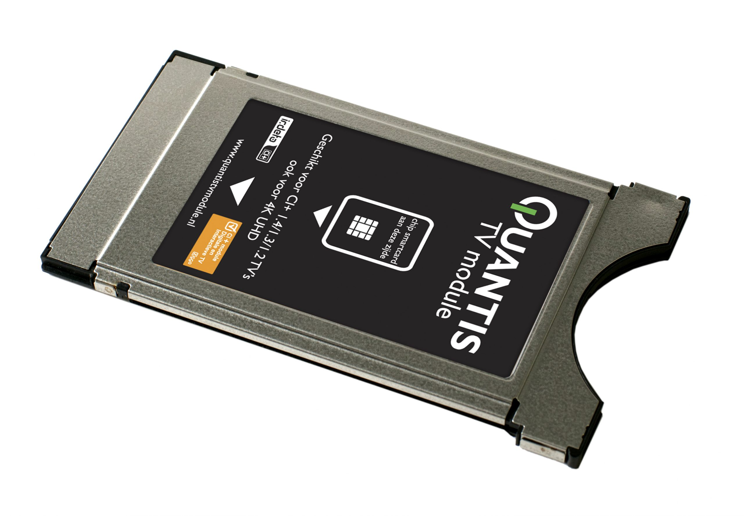 Silver TV module with black text. It shows the Quantis TV module brand and logo.