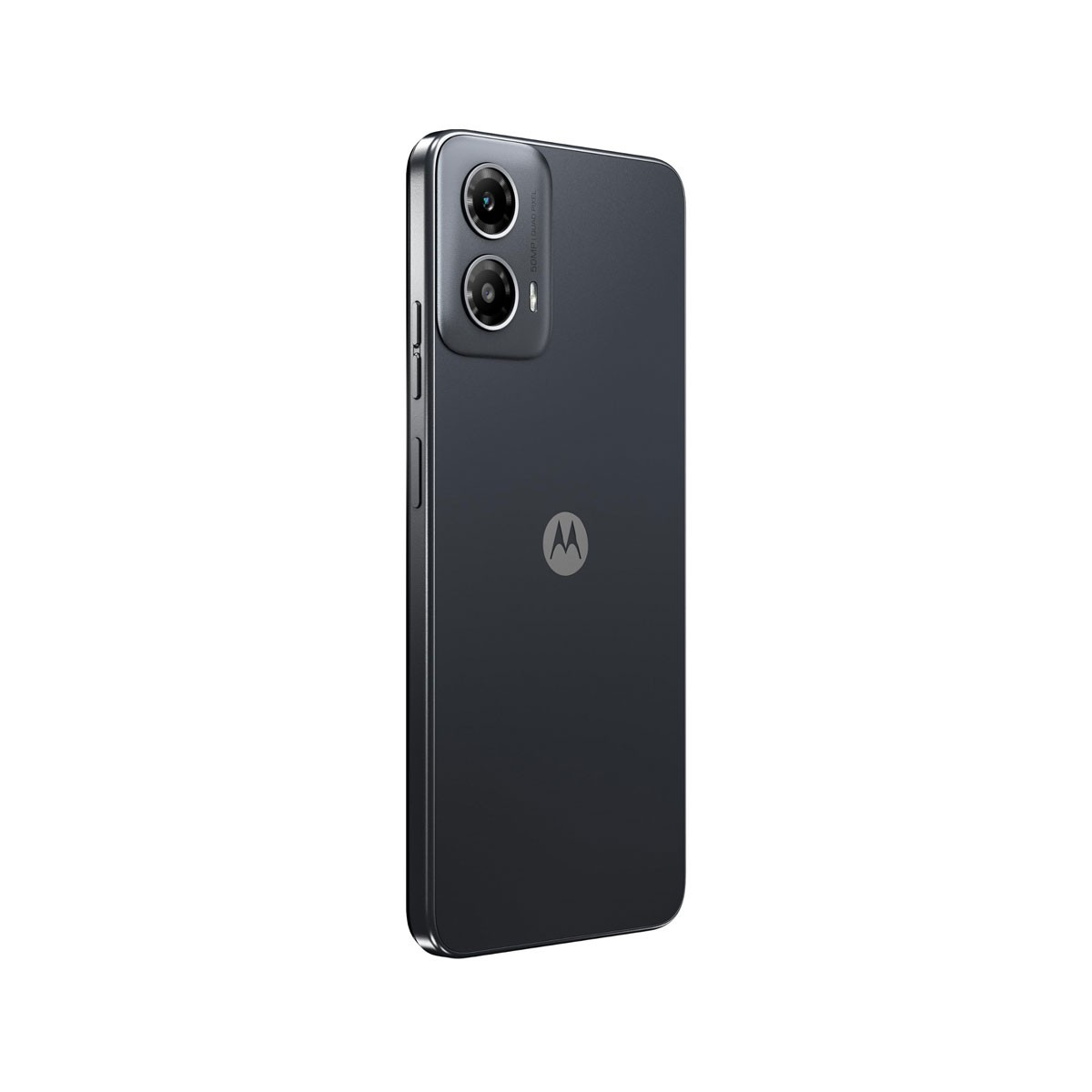Czarny smartfon z dwoma aparatami z tyłu. Widoczne jest logo Motorola.
