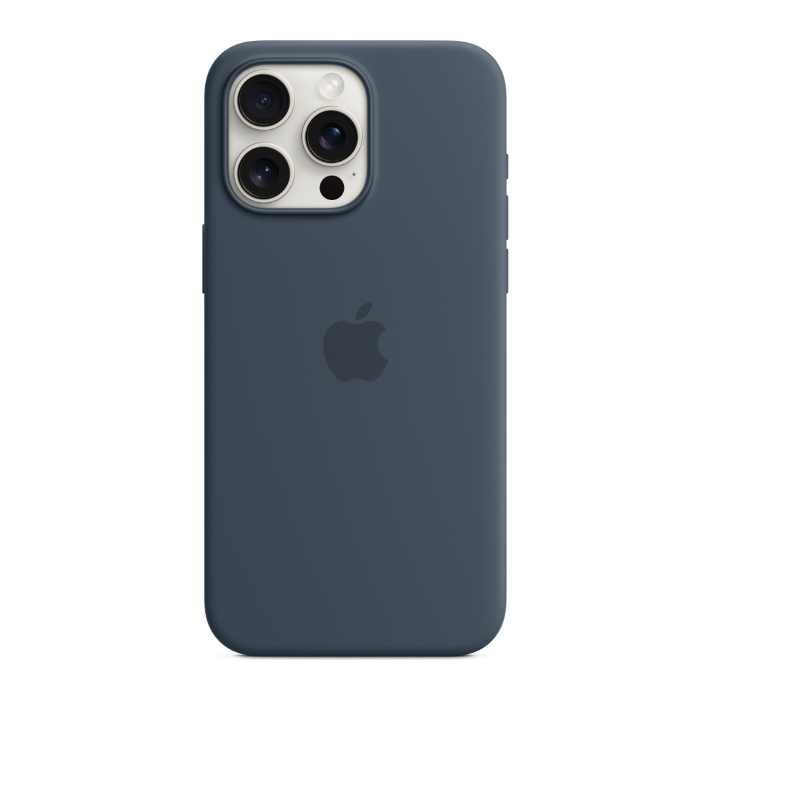 Eine dunkelblaue iPhone-Hülle. Sie hat Kameraausschnitte und das Apple-Logo.