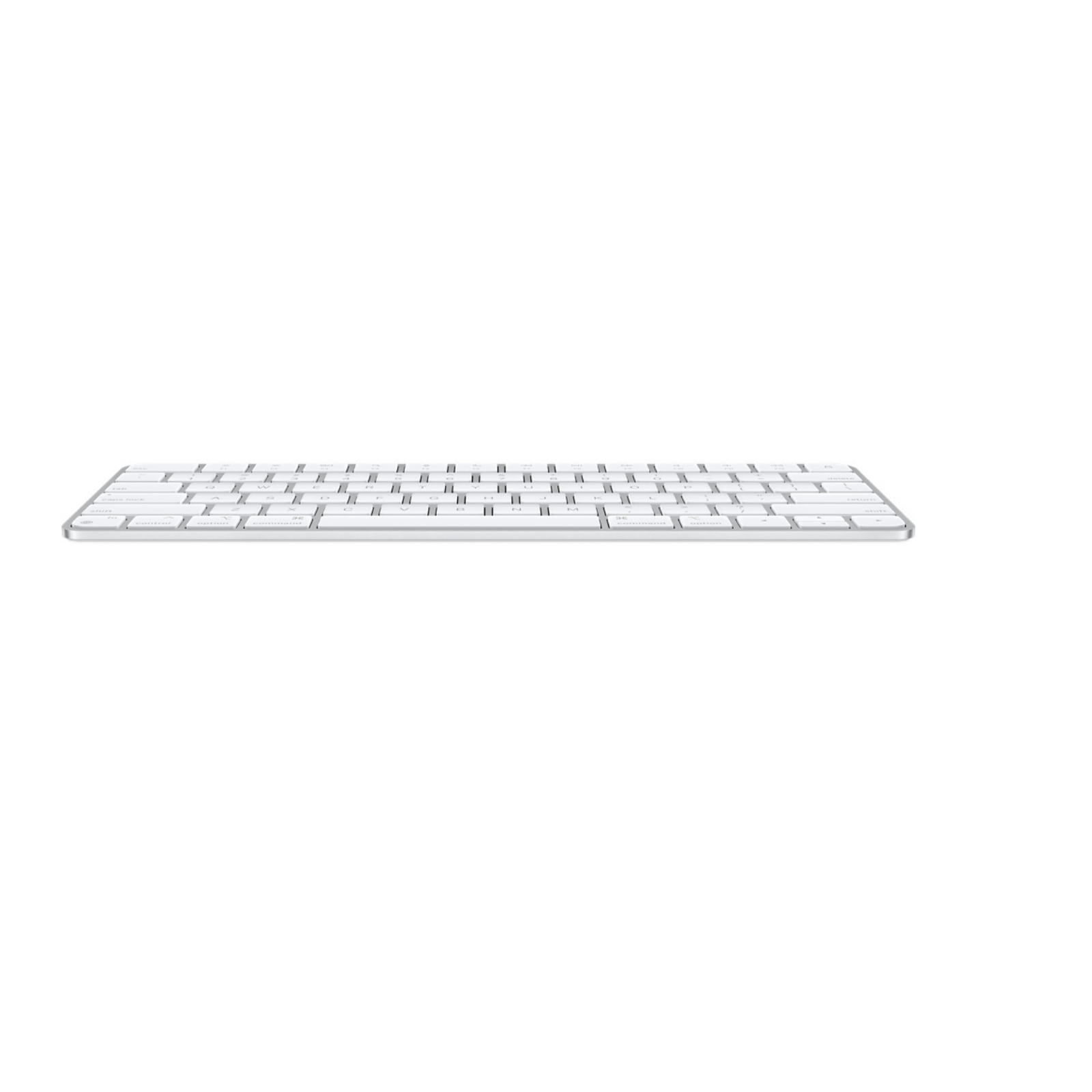 White keyboard on a white background. Side view.