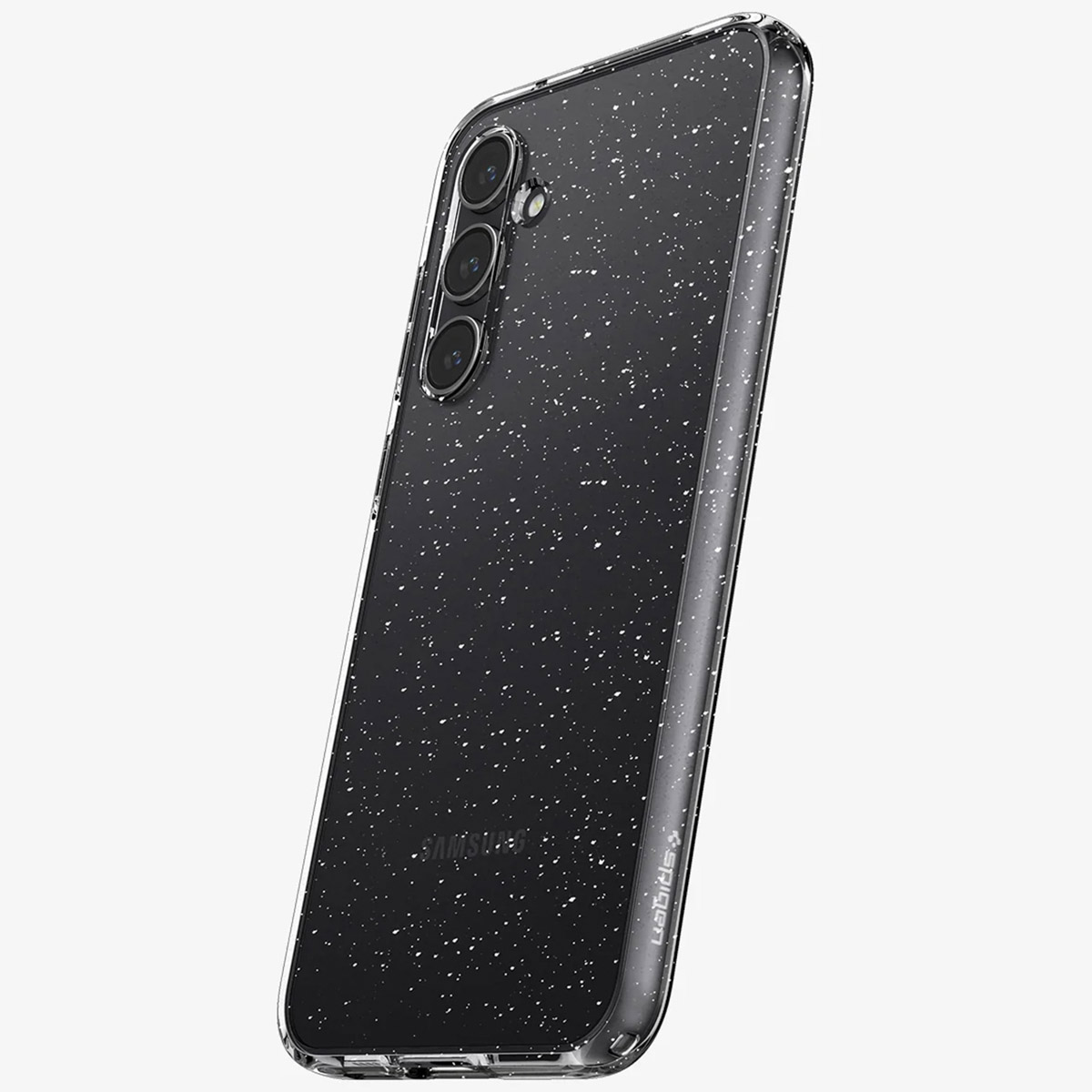 Etui na telefon z brokatowymi kropkami. Telefon jest w etui.