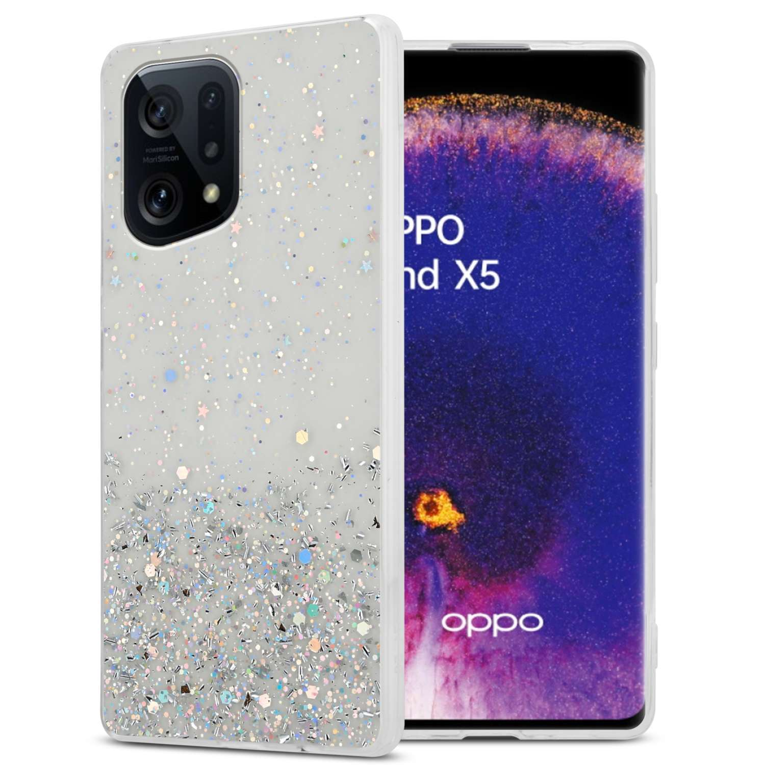 Cadorabo Custodia compatibile con Oppo FIND X5 PRO in LIQUID ROSA - Coperchio protettivo in silicone TPU flessibile con anello