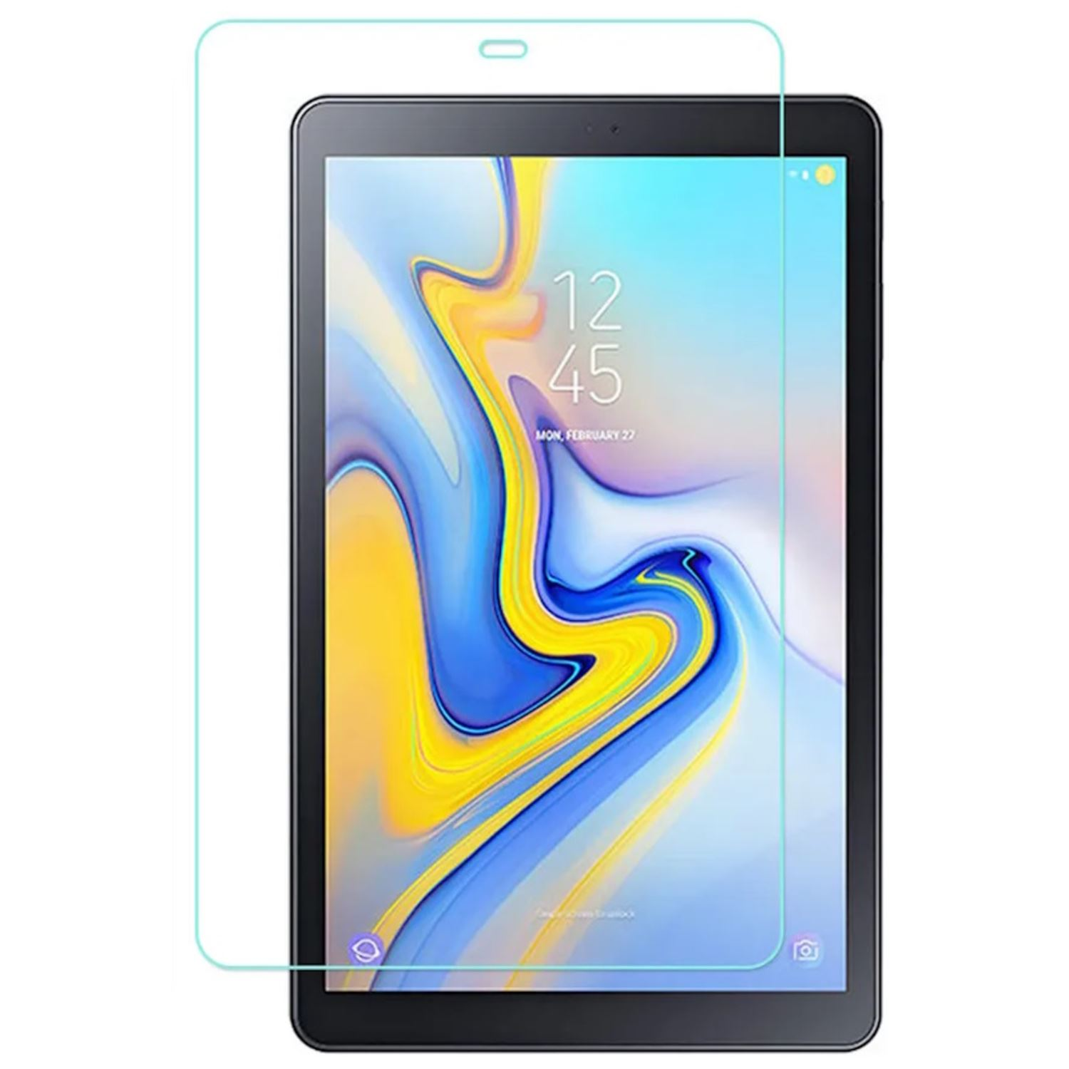 Tableta con protector de pantalla aplicado. Muestra la pantalla con números y texto.