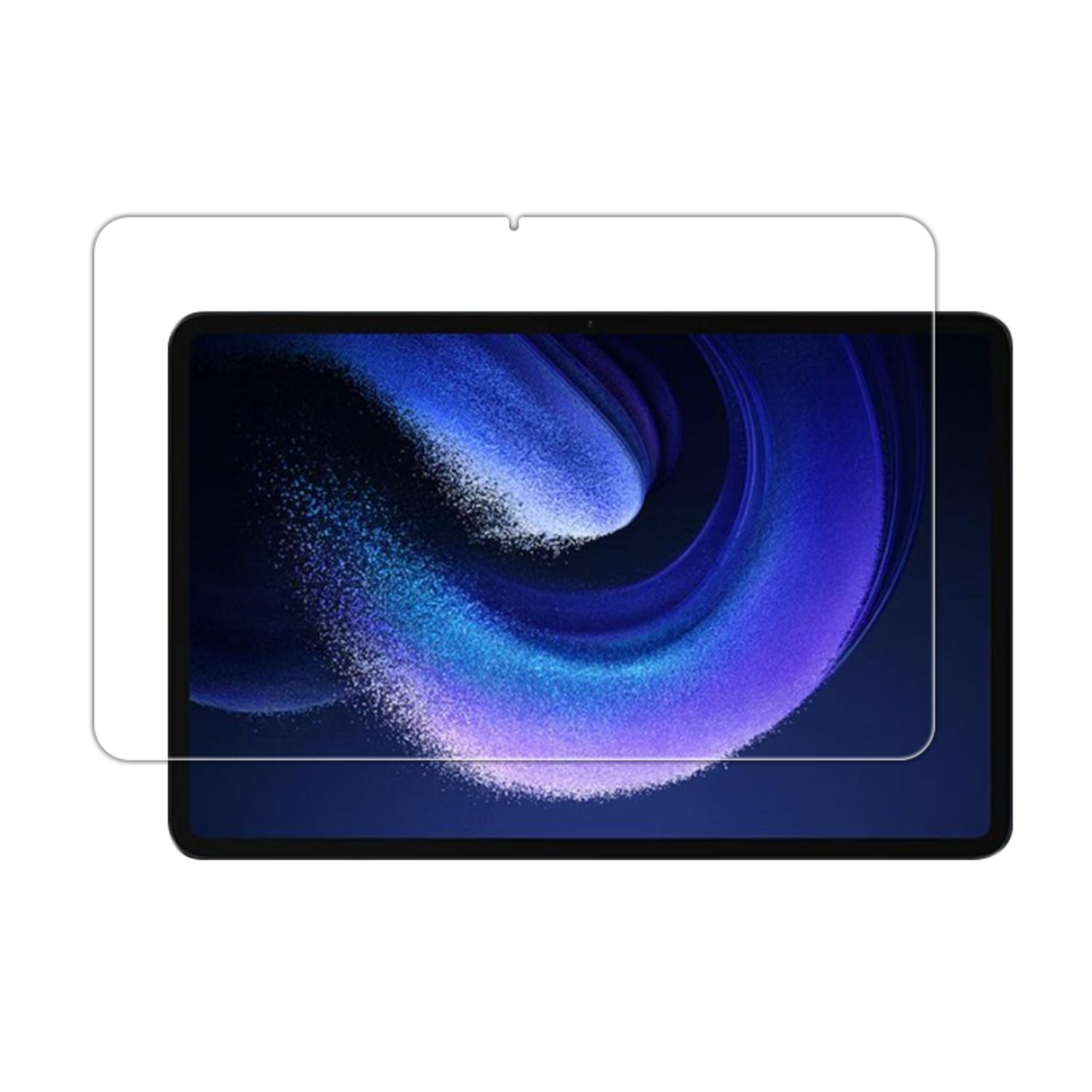 Una tableta con un protector de pantalla en la parte superior. La tableta es negra.