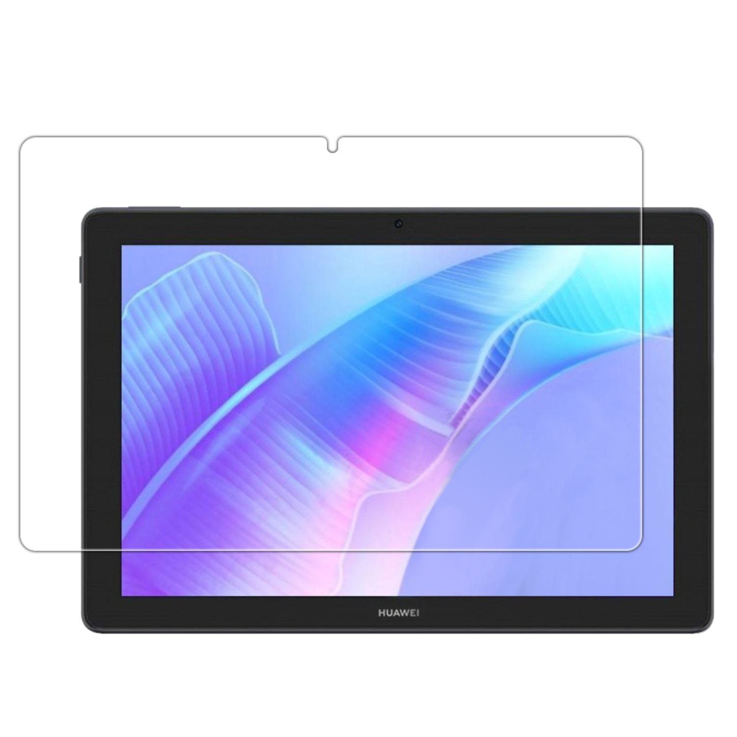 Tableta con protector de pantalla aplicado. La tableta es negra, el protector transparente.