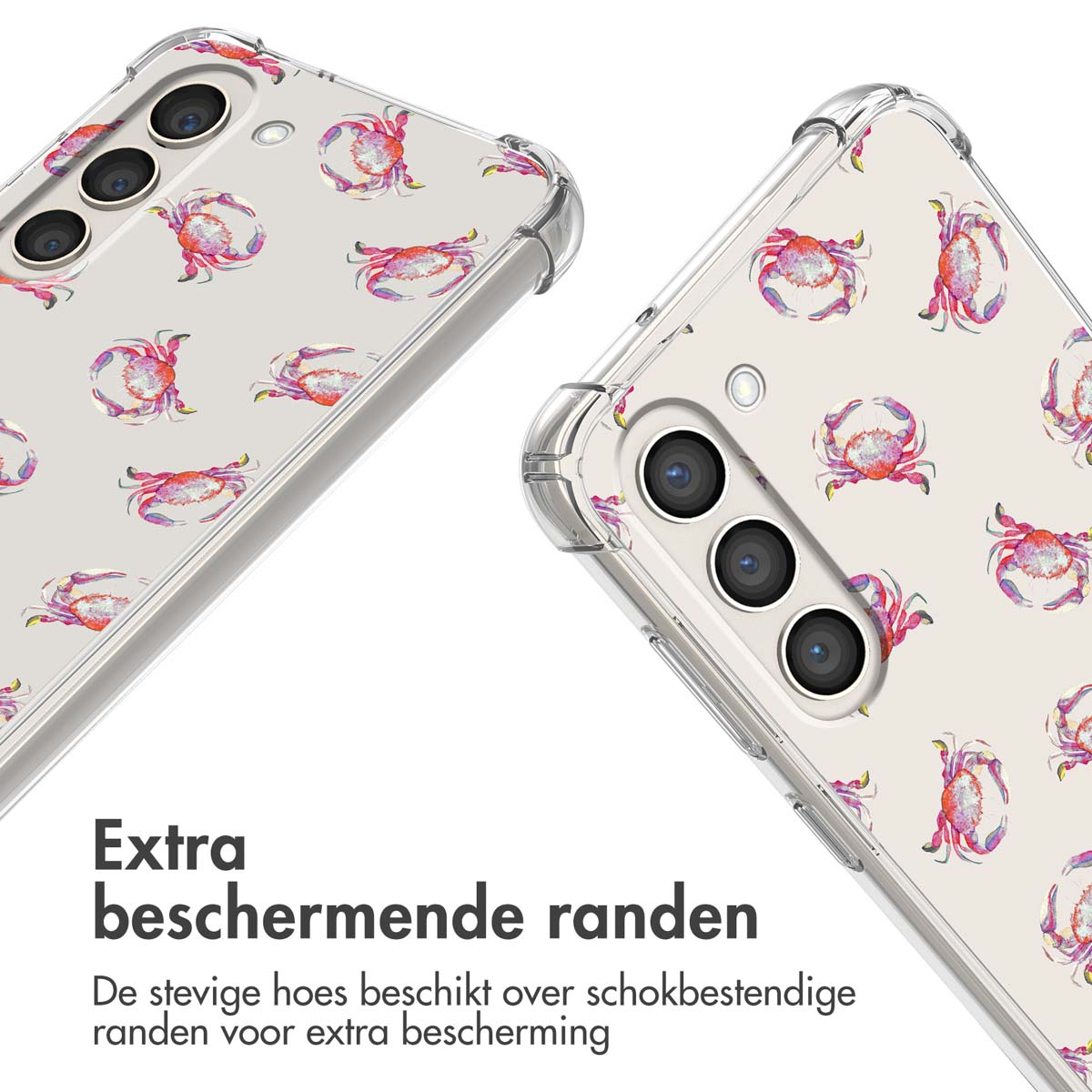 Coque de téléphone transparente avec motif crabe et coins renforcés.