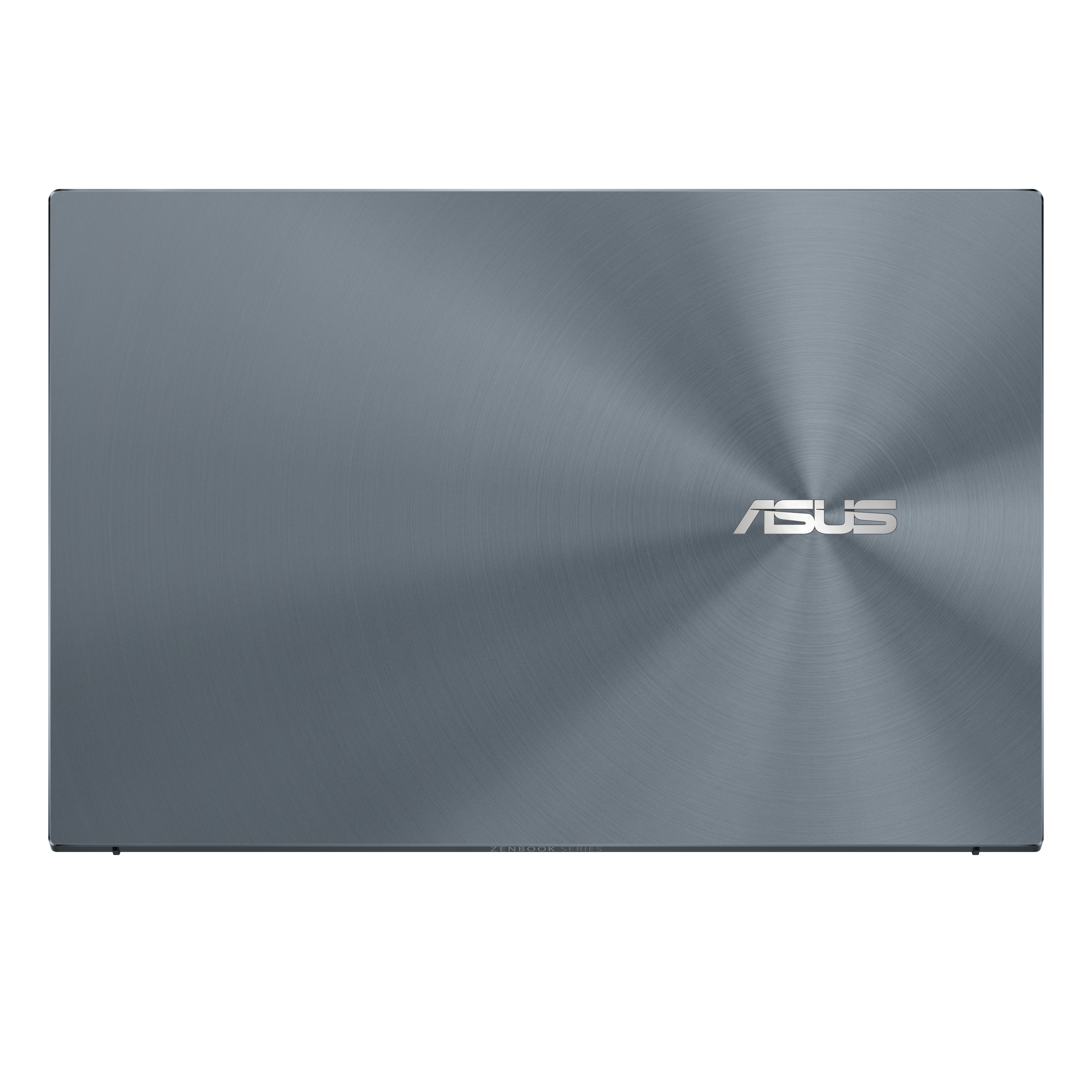 Coperchio del laptop, una superficie in metallo spazzolato in blu-grigio, con il logo ASUS.