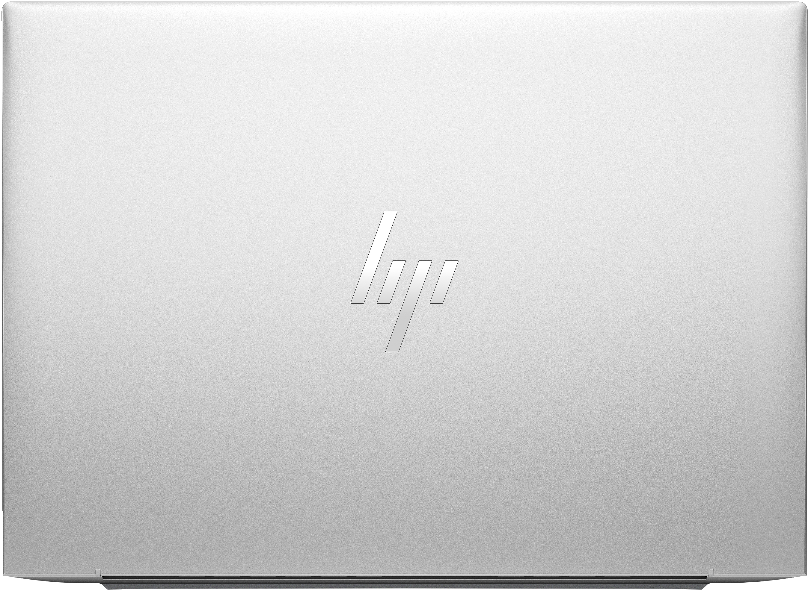 Oberseite eines silbernen Laptops mit dem HP-Logo.