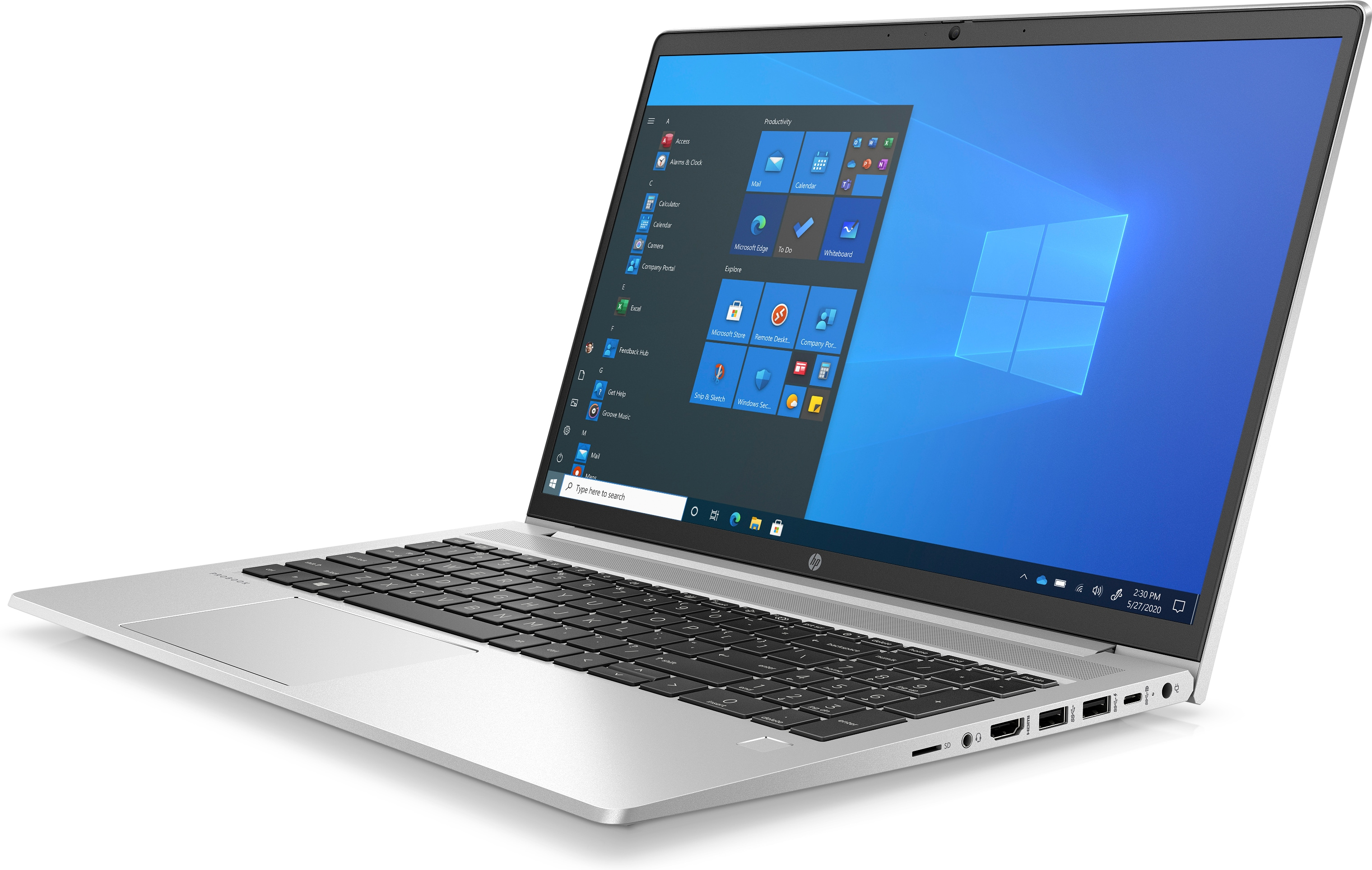 Silberner Laptop geöffnet, zeigt eine Windows-Oberfläche auf dem Bildschirm.