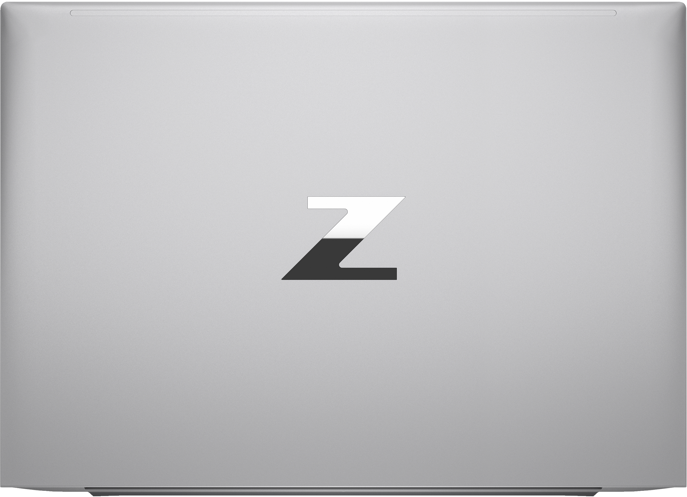 La parte superiore chiusa di un laptop argentato con un logo 'Z' stilizzato bianco e nero al centro.