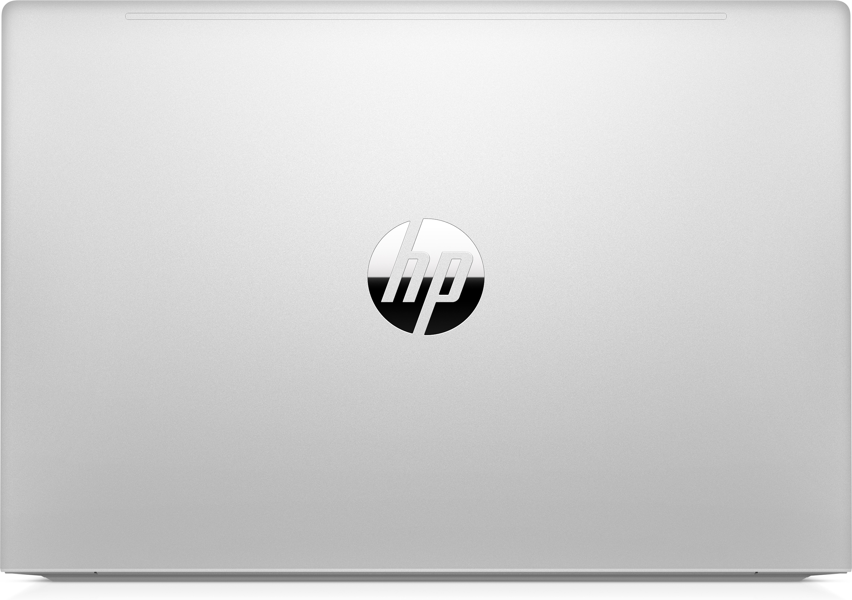 Silver laptop's top with the HP logo.
