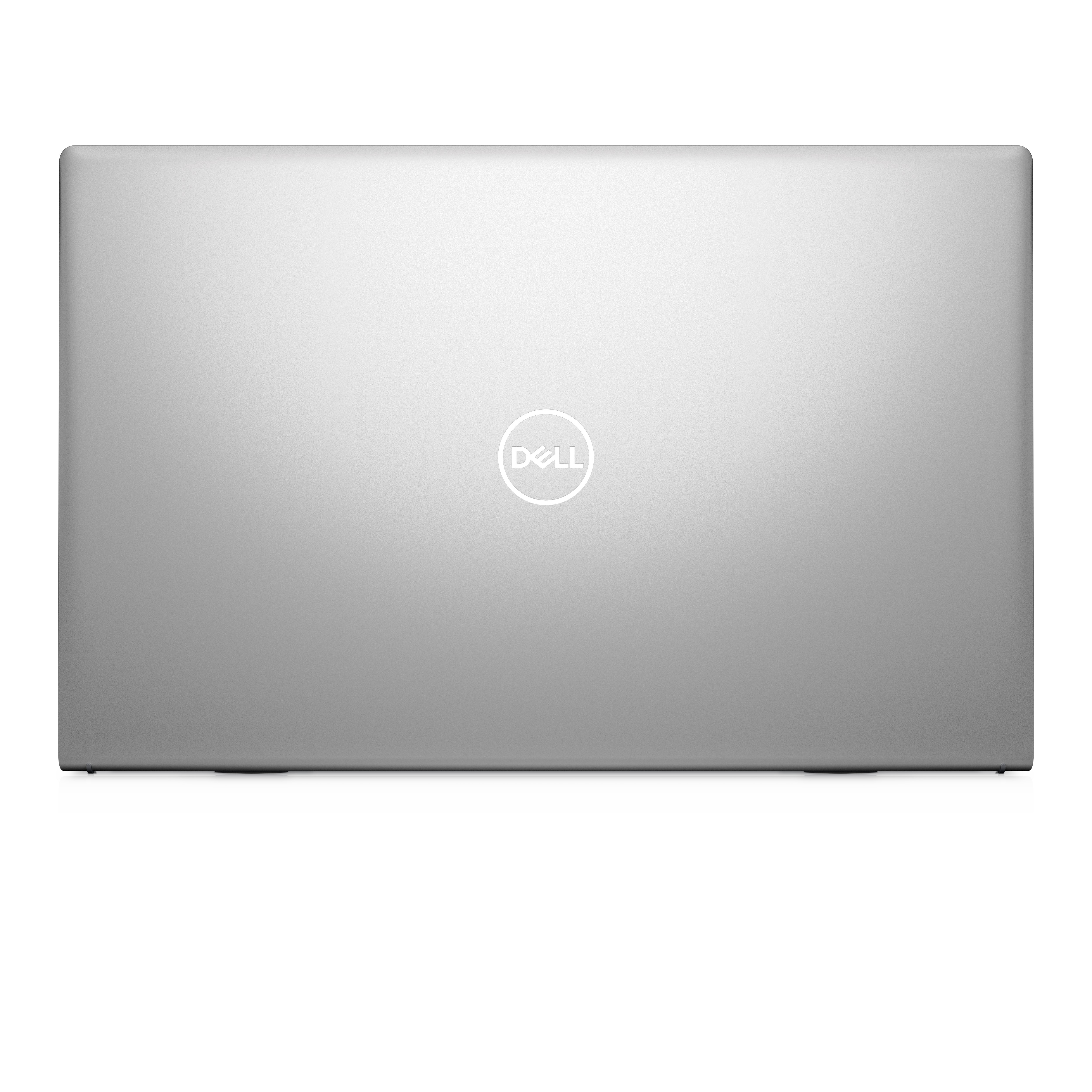 Laptop argentato chiuso. Il logo Dell è ben visibile sulla parte superiore del laptop.