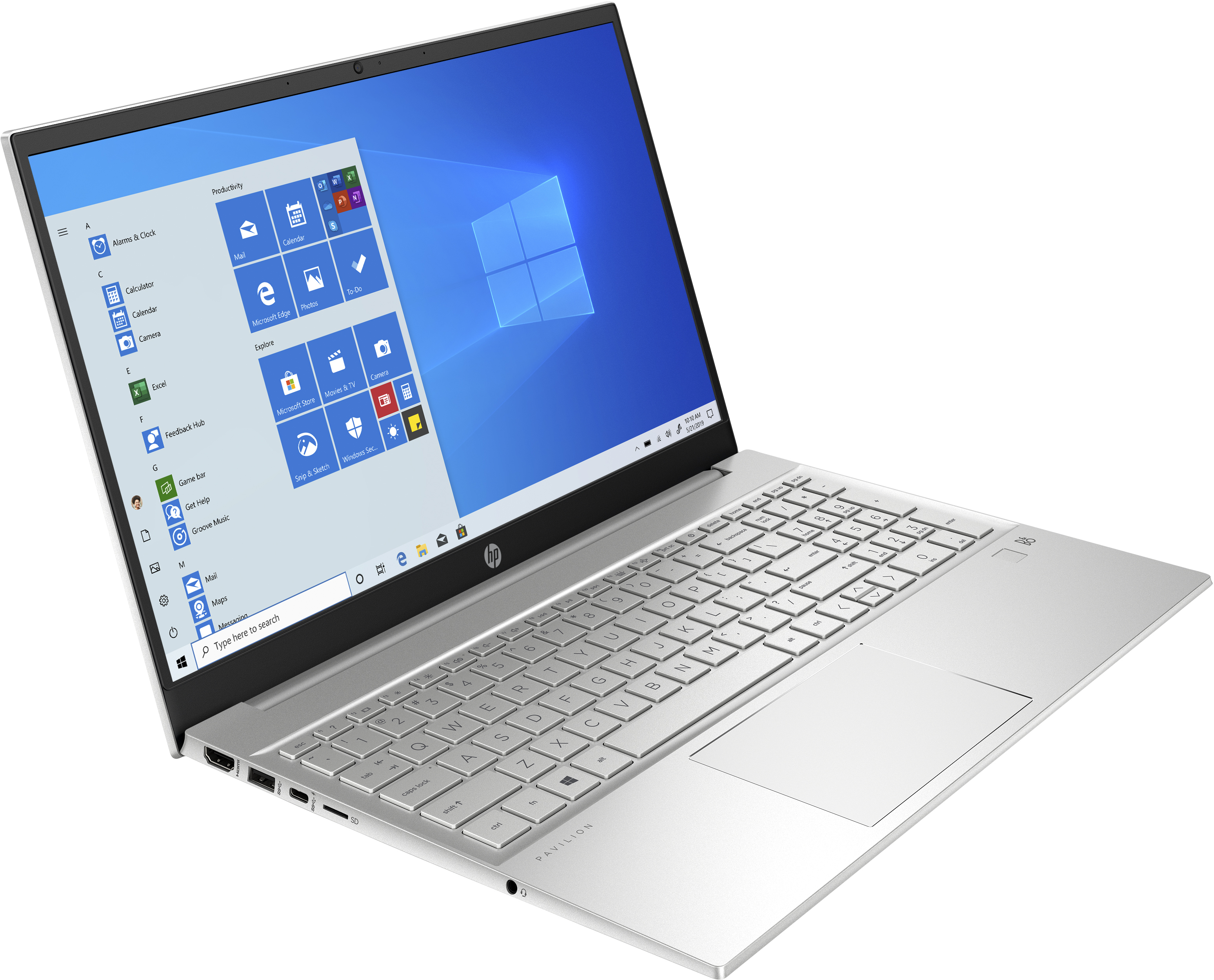 Laptop argento, aperto, con interfaccia Windows. Tastiera e touchpad sono visibili.