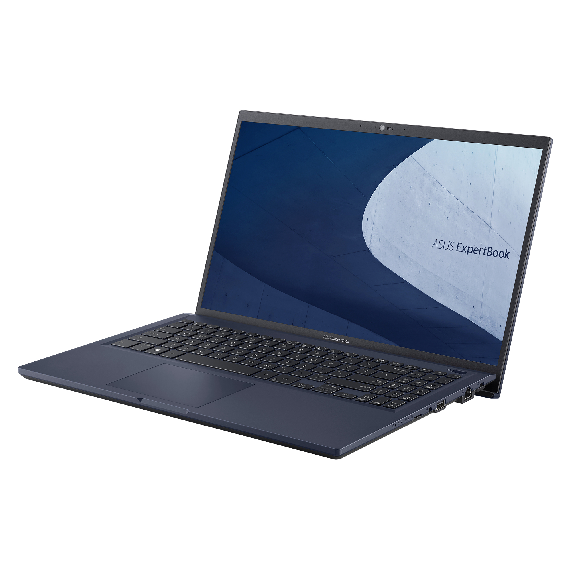 Laptop blu. Sfondo bianco.