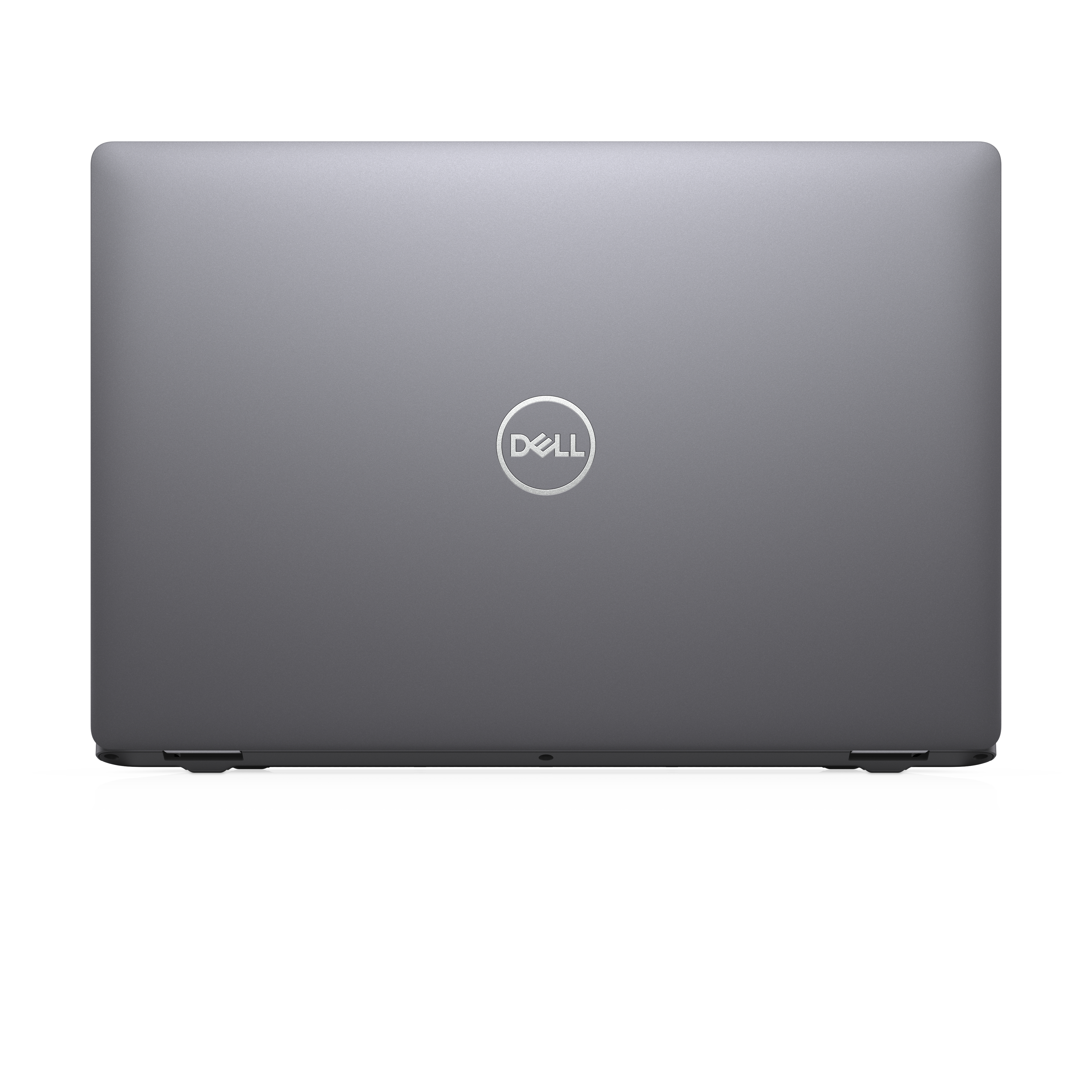 Grauer Dell Laptop, geschlossen von hinten gesehen, Dell Logo in der Mitte.