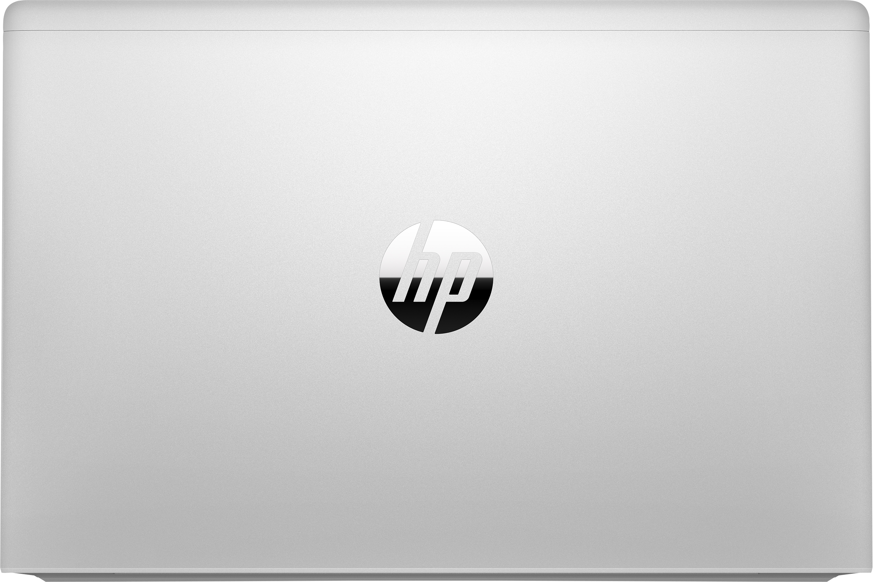Ein silberner Laptop von HP, die Oberseite ist sichtbar, mit dem HP-Logo in der Mitte.
