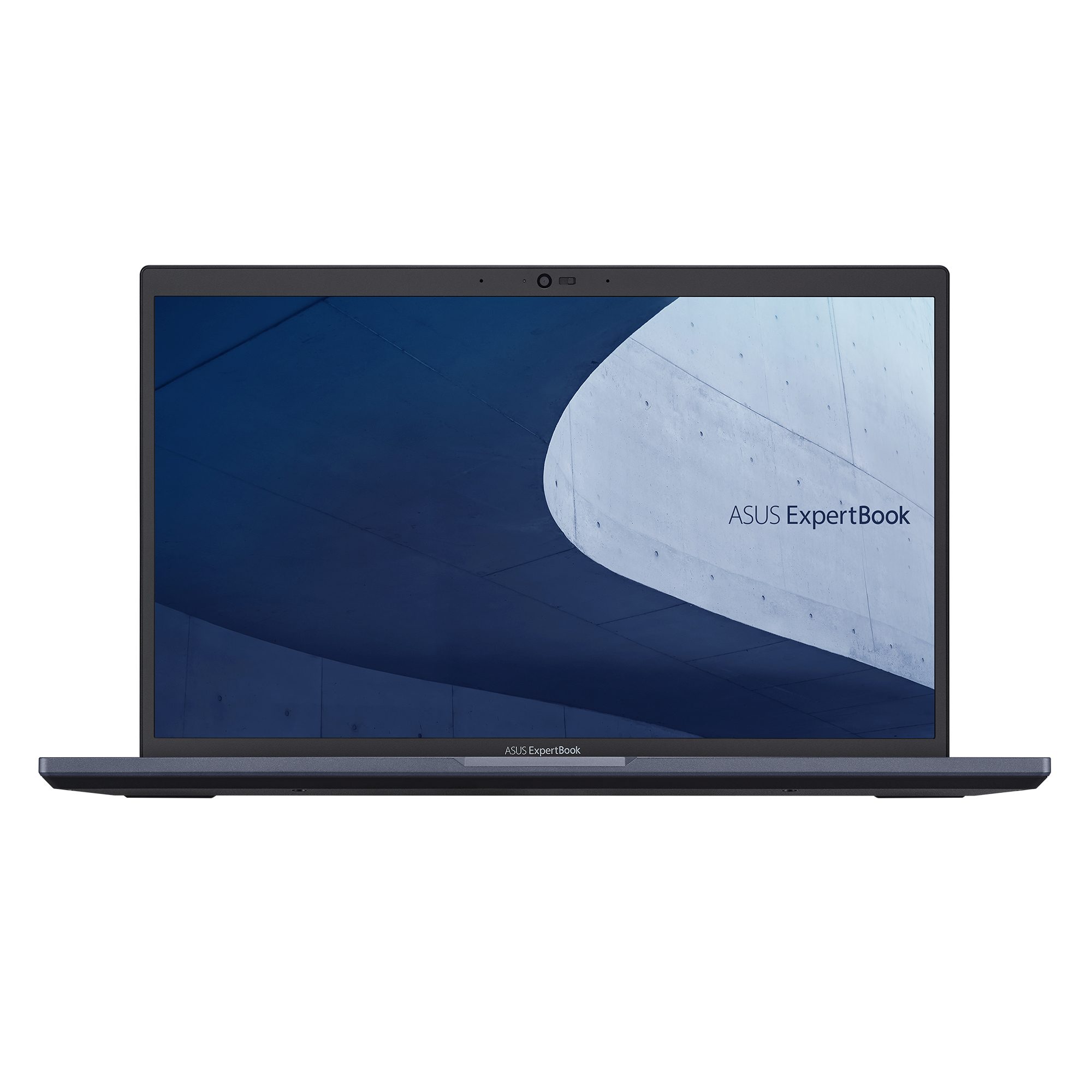 Portátil abierto mostrando ASUS ExpertBook, azul oscuro. Fondo blanco.