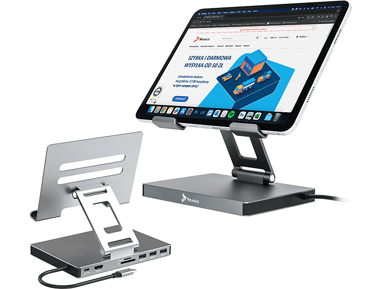 REAGLE 2-in-1 Tablet Ständer mit Hub HDMI PD 100W USB-C Dockingstation