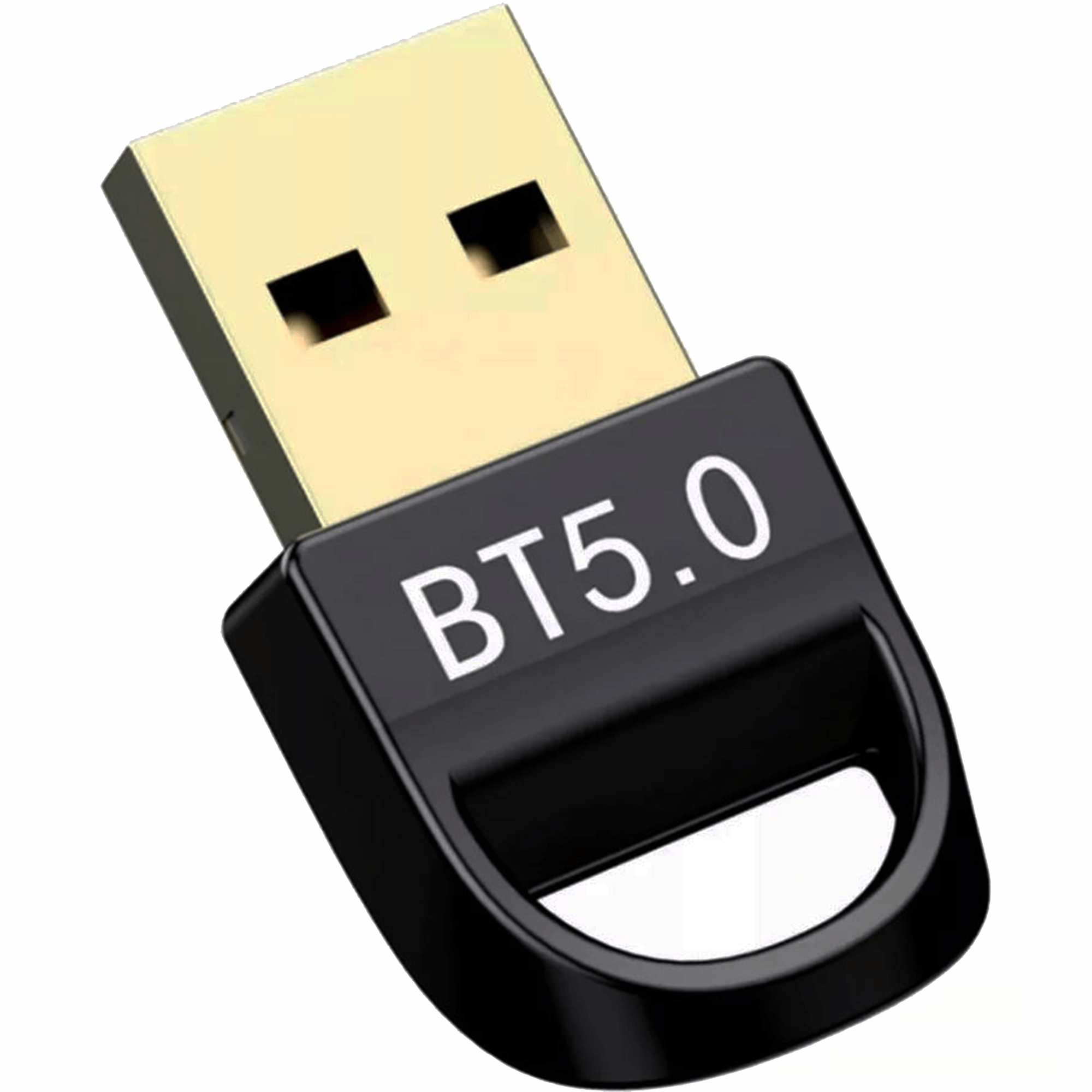 Czarny adapter USB z napisem BT5.0, na białym tle.