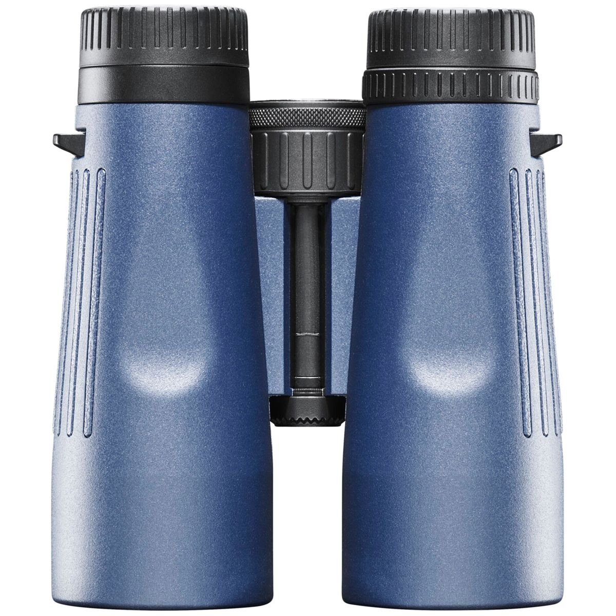 Binocolo blu con dettagli neri. Il design è simmetrico e le lenti sono visibili.