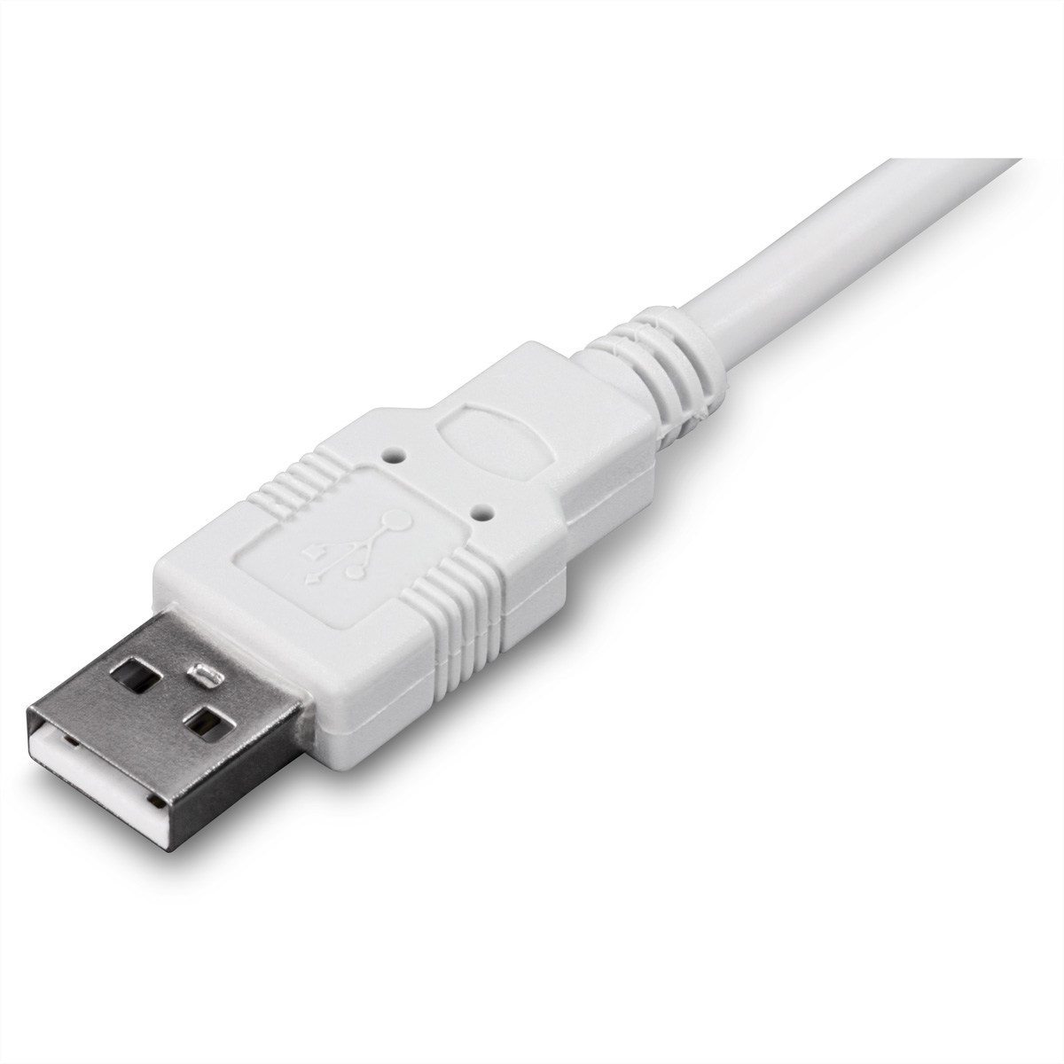Câble USB blanc, avec un connecteur USB à une extrémité.
