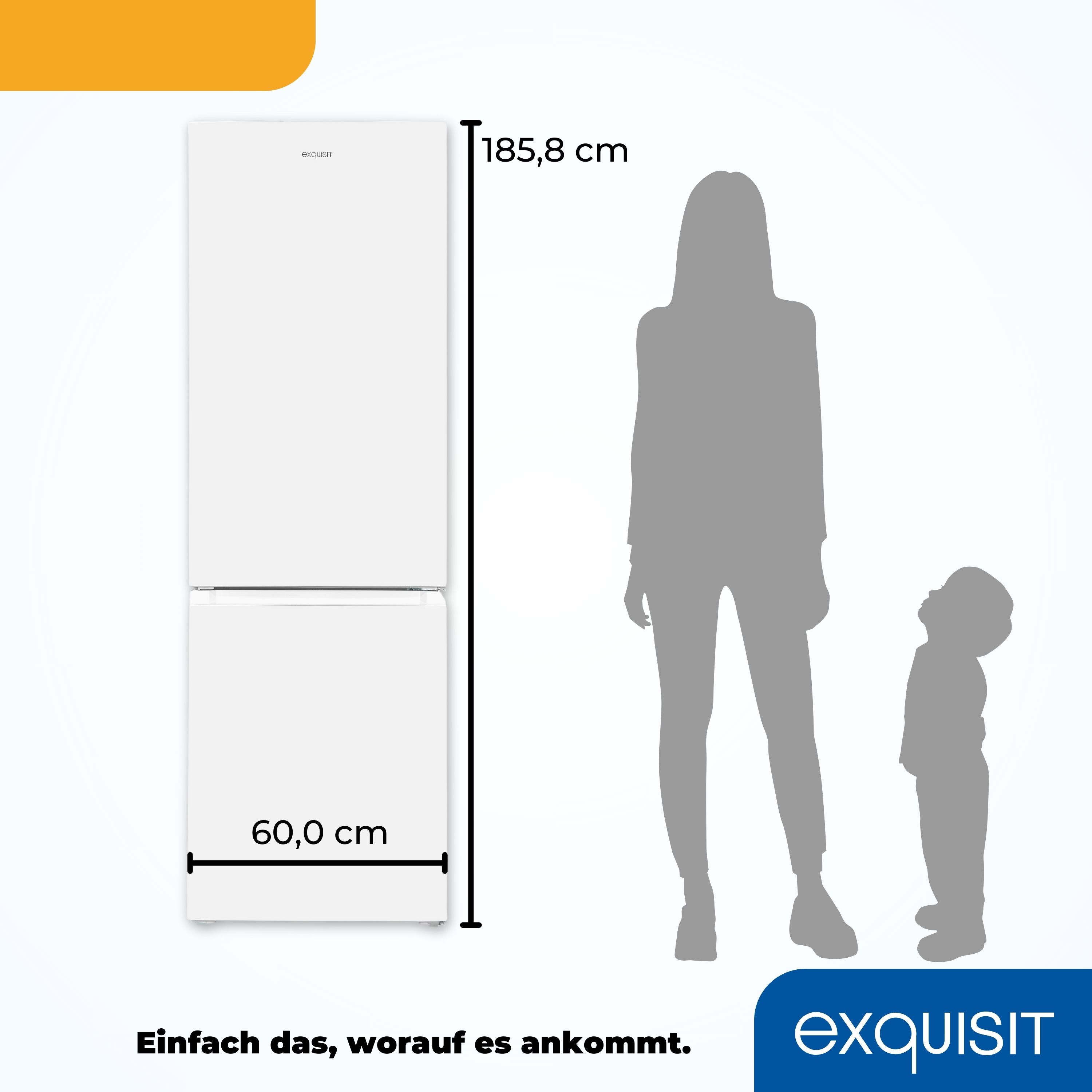 Weißer Kühlschrank mit Person- und Kind-Silhouette.