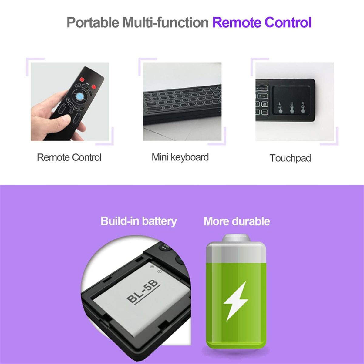 Tragbare Fernbedienungsgeräte: Fernbedienung, Mini-Tastatur und Touchpad. Eingebaute Batterie und haltbarer.