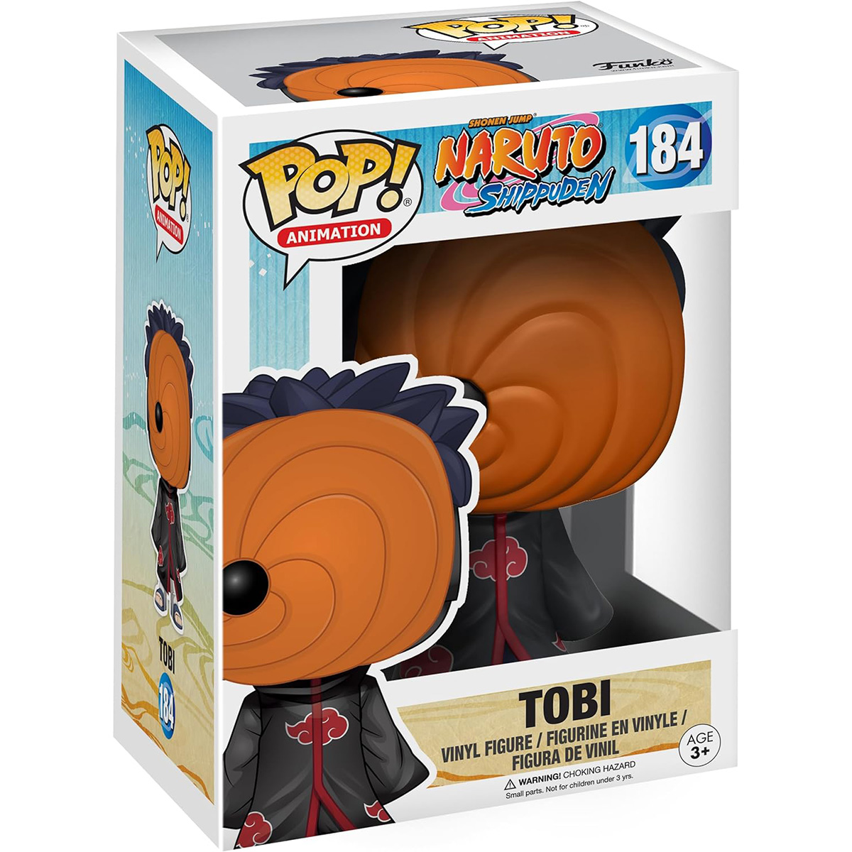 Eine Funko Pop! Figur von Tobi aus Naruto Shippuden, in einer Displaybox.