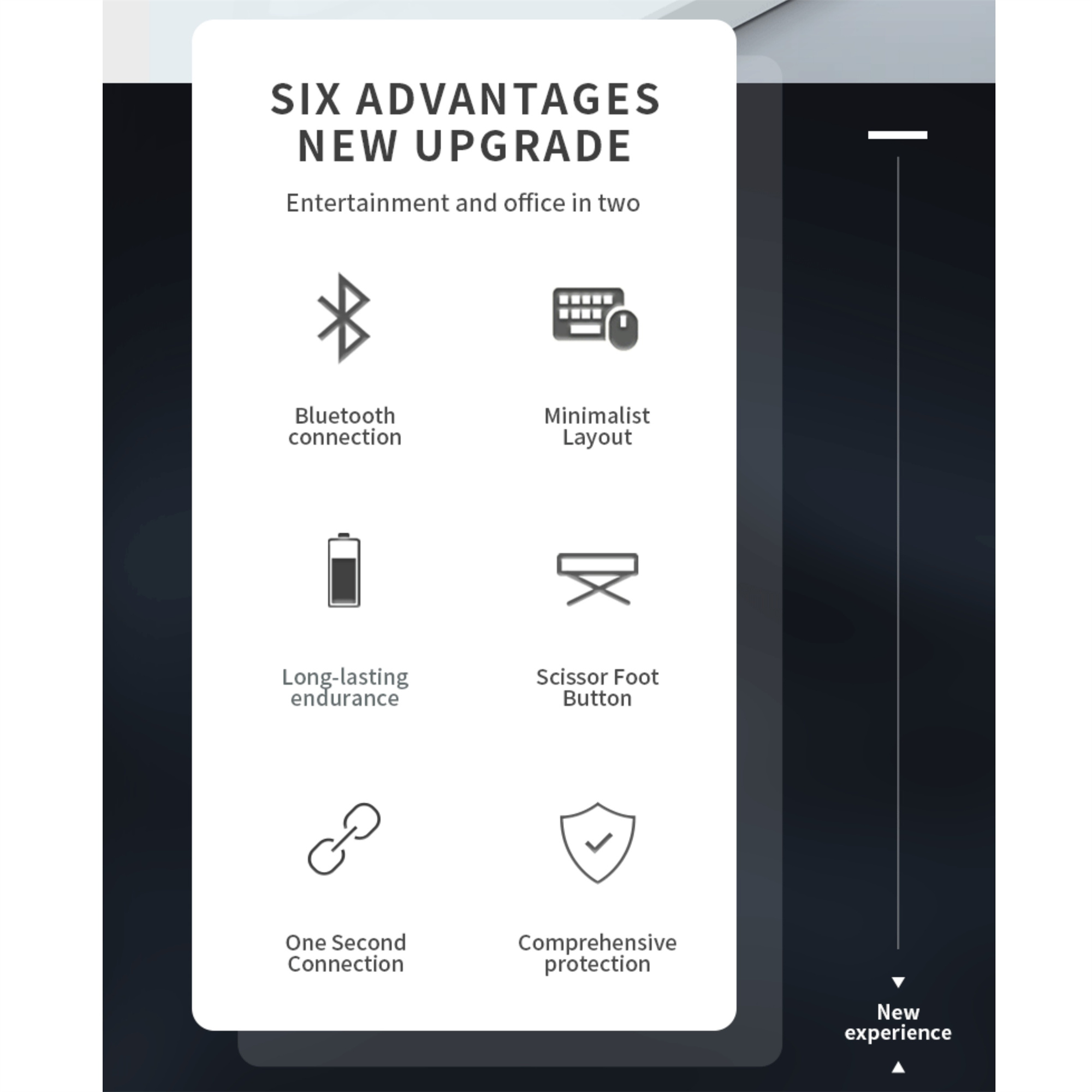 Infografik mit Icons und Text über neue Funktionen und Upgrades.
