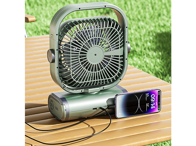 XTTANK 11-Liter-Eimer Camping Ventilator mit LED-Licht, 20000-mAh-Akku Ventilator Outdoor, 3 Geschwindigkeiten, 3 Nebelmodi, 45° Vertikale Oszillation, Tragbare Nebelfan für Camping/Angeln/Reisen