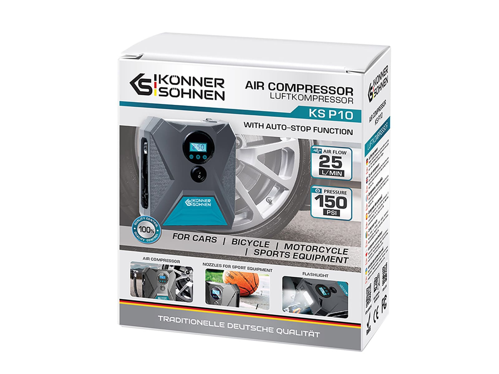 Une boîte de compresseur d'air avec du texte et des images.
