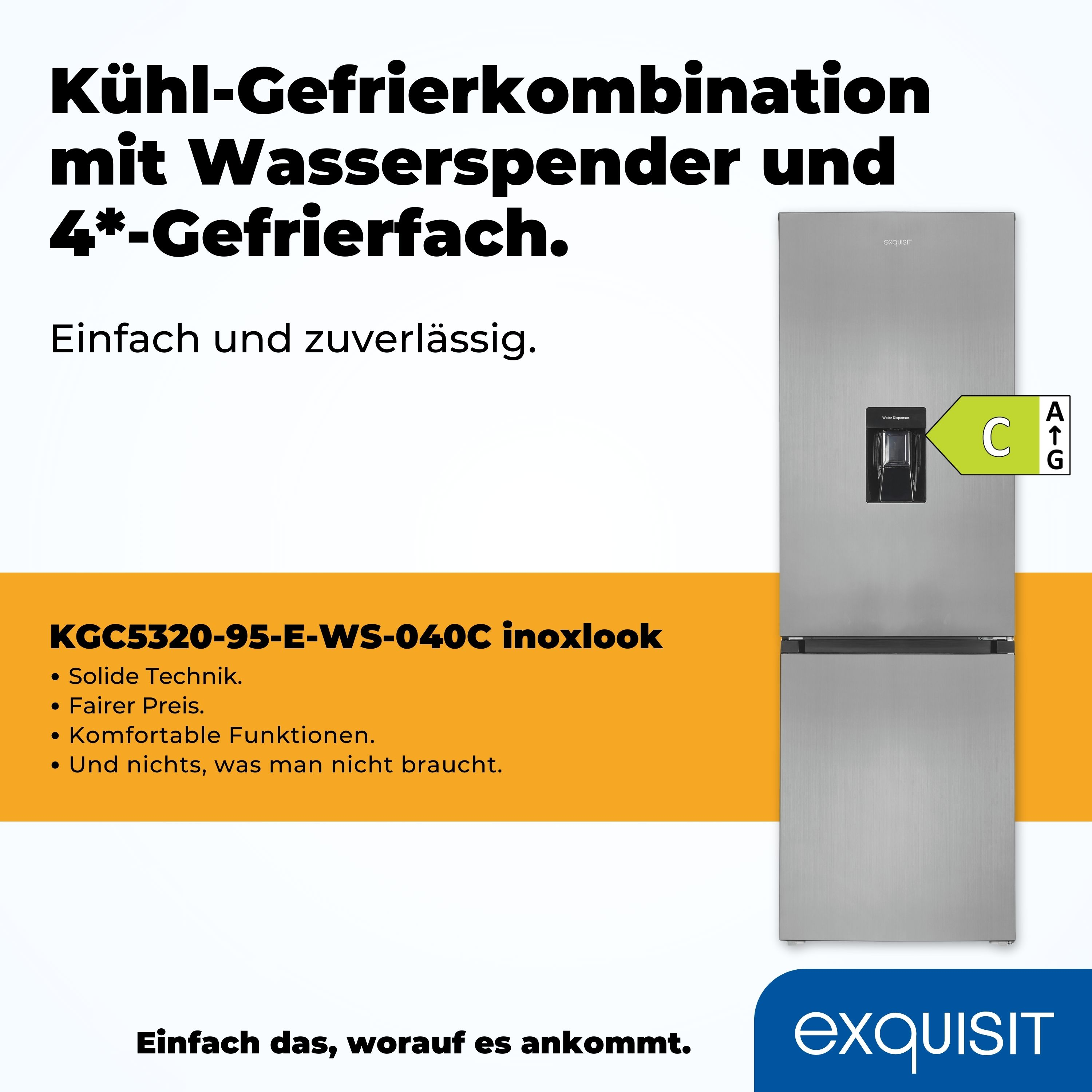 Kühlschrank mit Wasserspender, Energielabel.