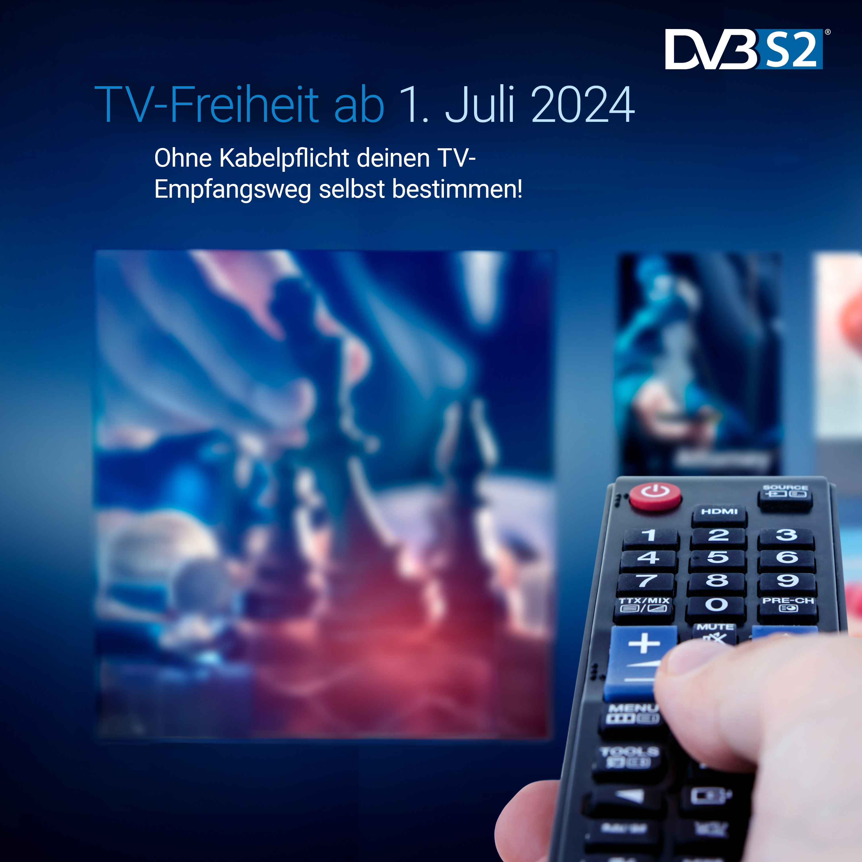 Fernbedienung auf einen Fernsehbildschirm mit Text gerichtet.