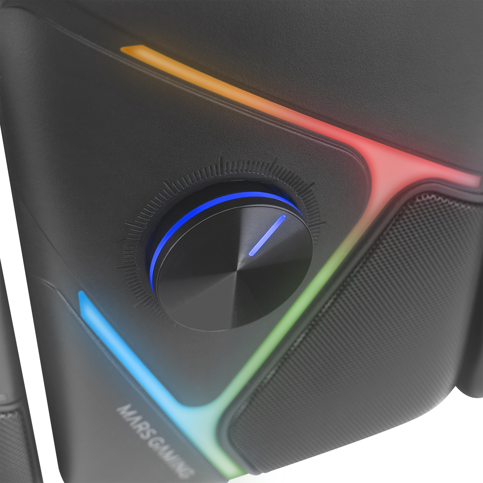 Altoparlante da gioco con controllo del volume. Ha luci RGB e il logo Mars Gaming è visibile.