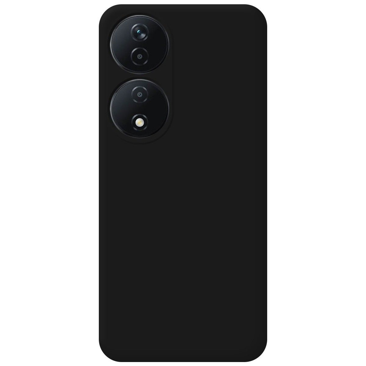 Custodia nera con doppia fotocamera sul retro, design elegante e semplice.