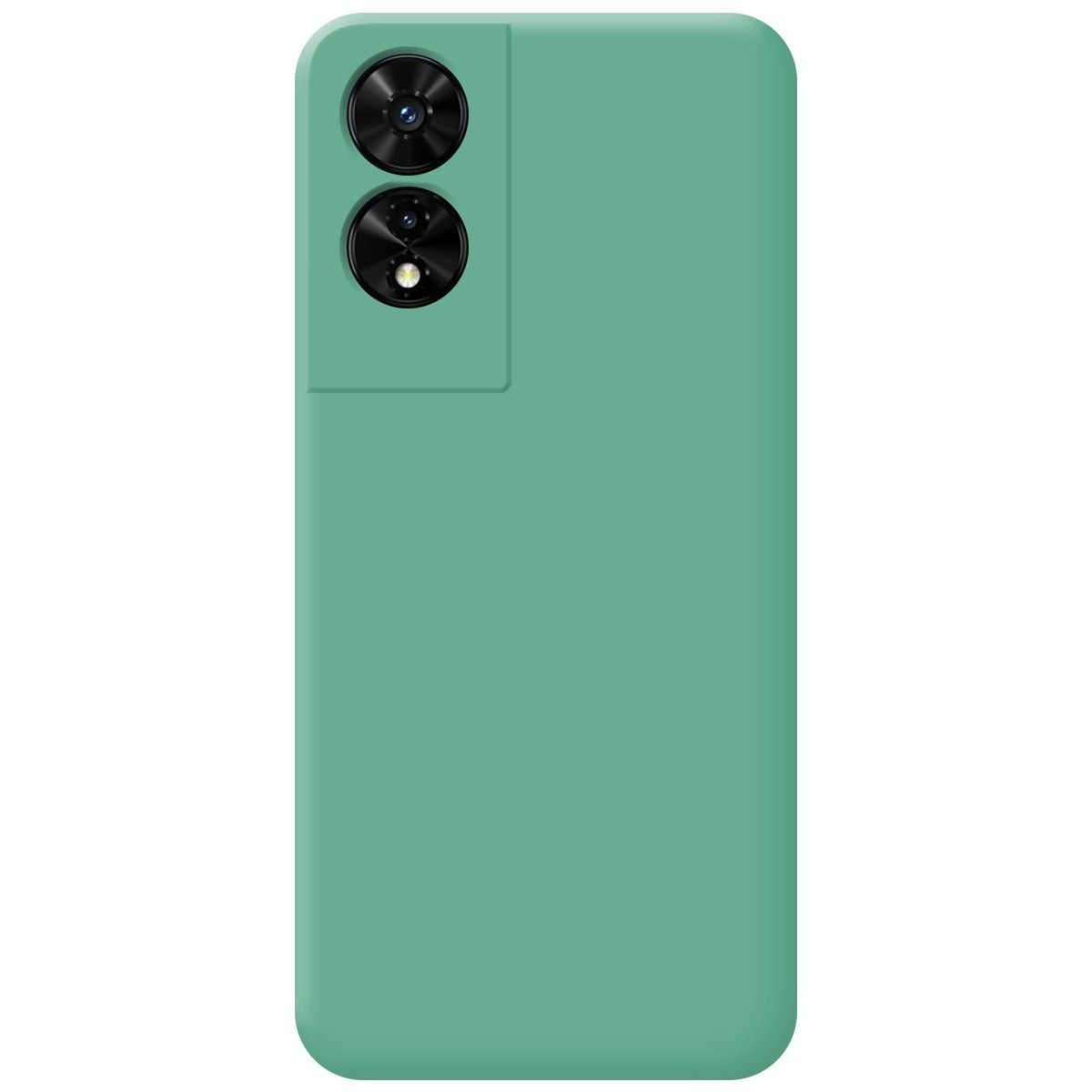 Custodia per telefono verde con modulo fotocamera. La custodia ha un design minimalista.