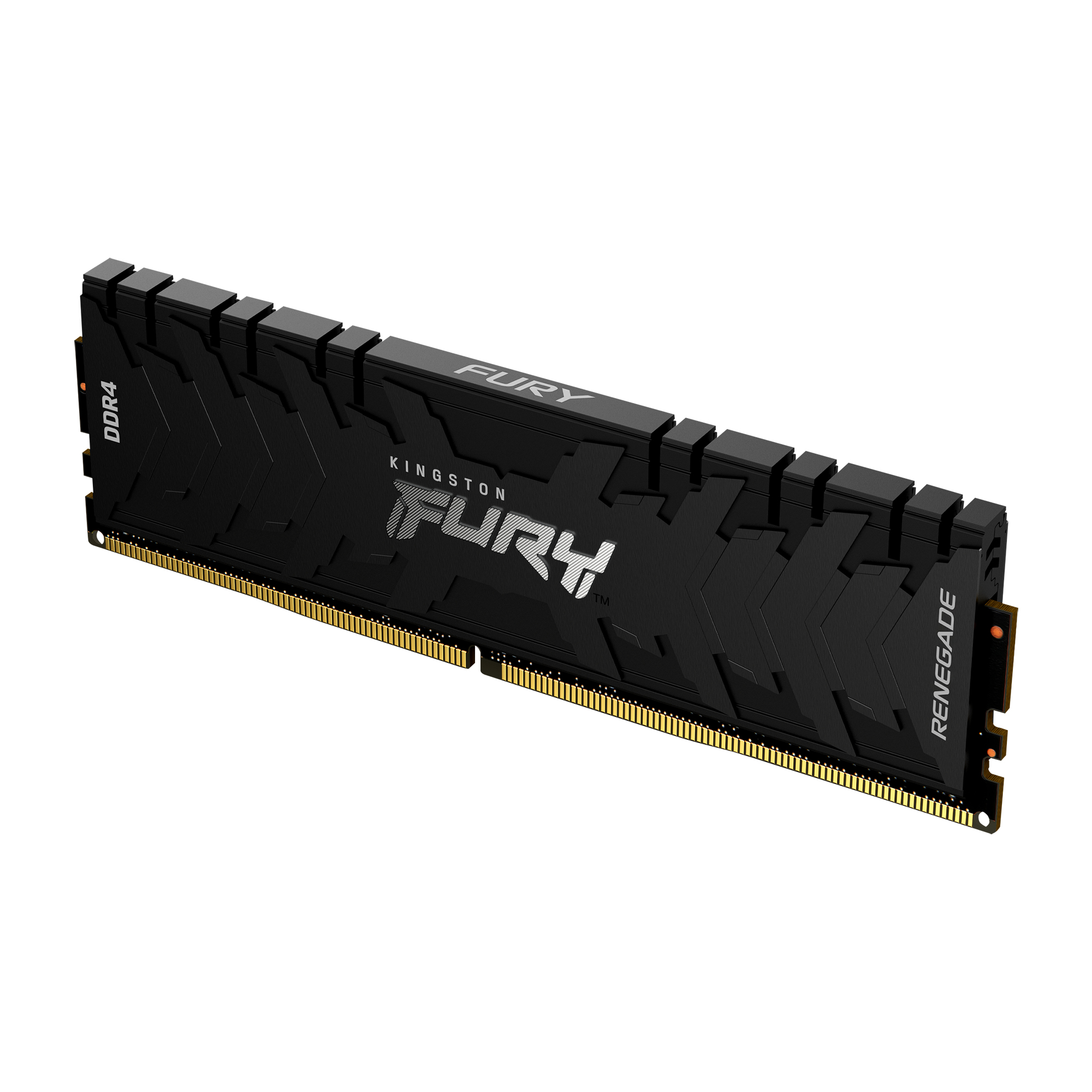 Czarny moduł pamięci RAM, DDR4, z biało-czarną etykietą Kingston Fury.