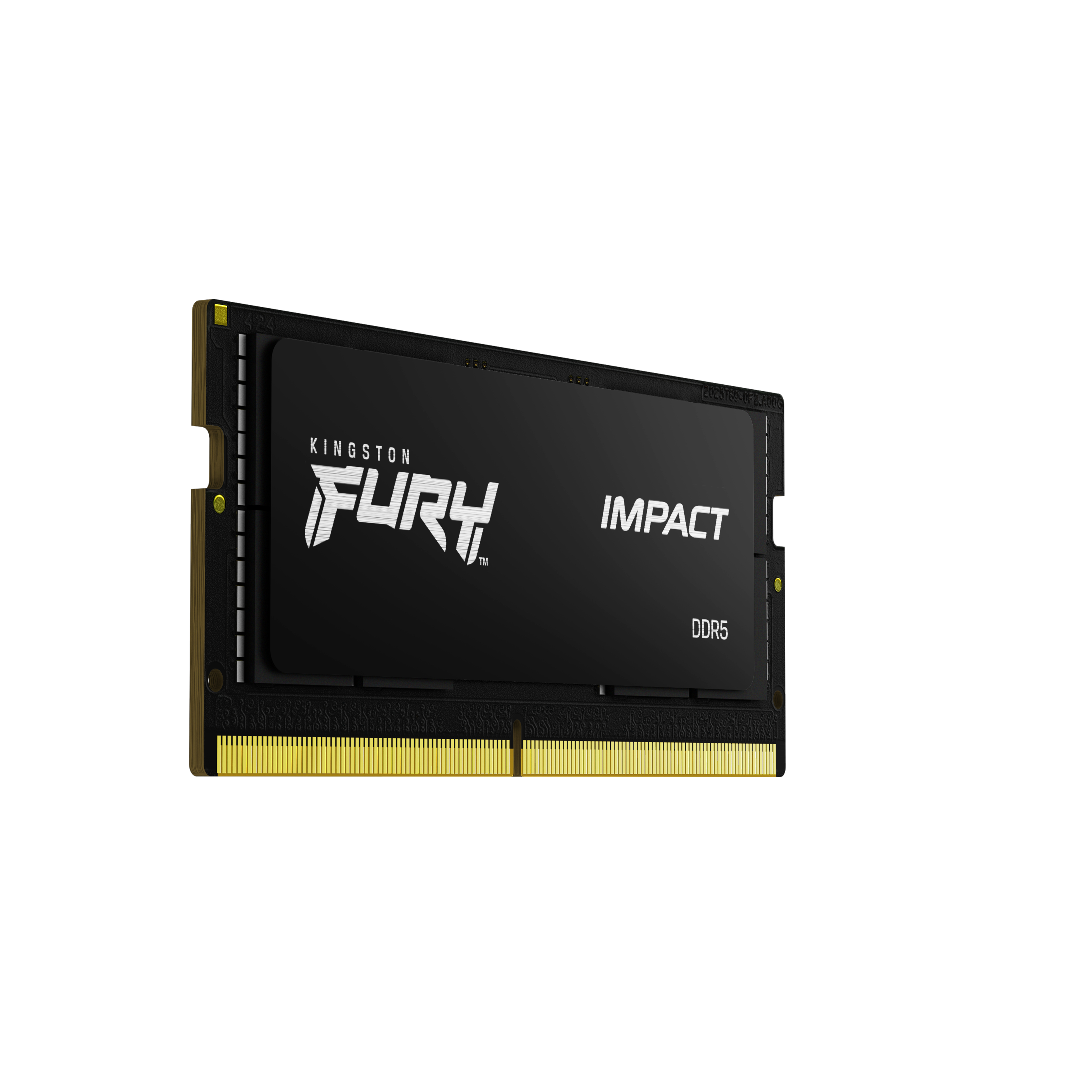 Kingston Fury Impact DDR5 RAM, czarno-złota, na białym tle. Tekst: DDR5.