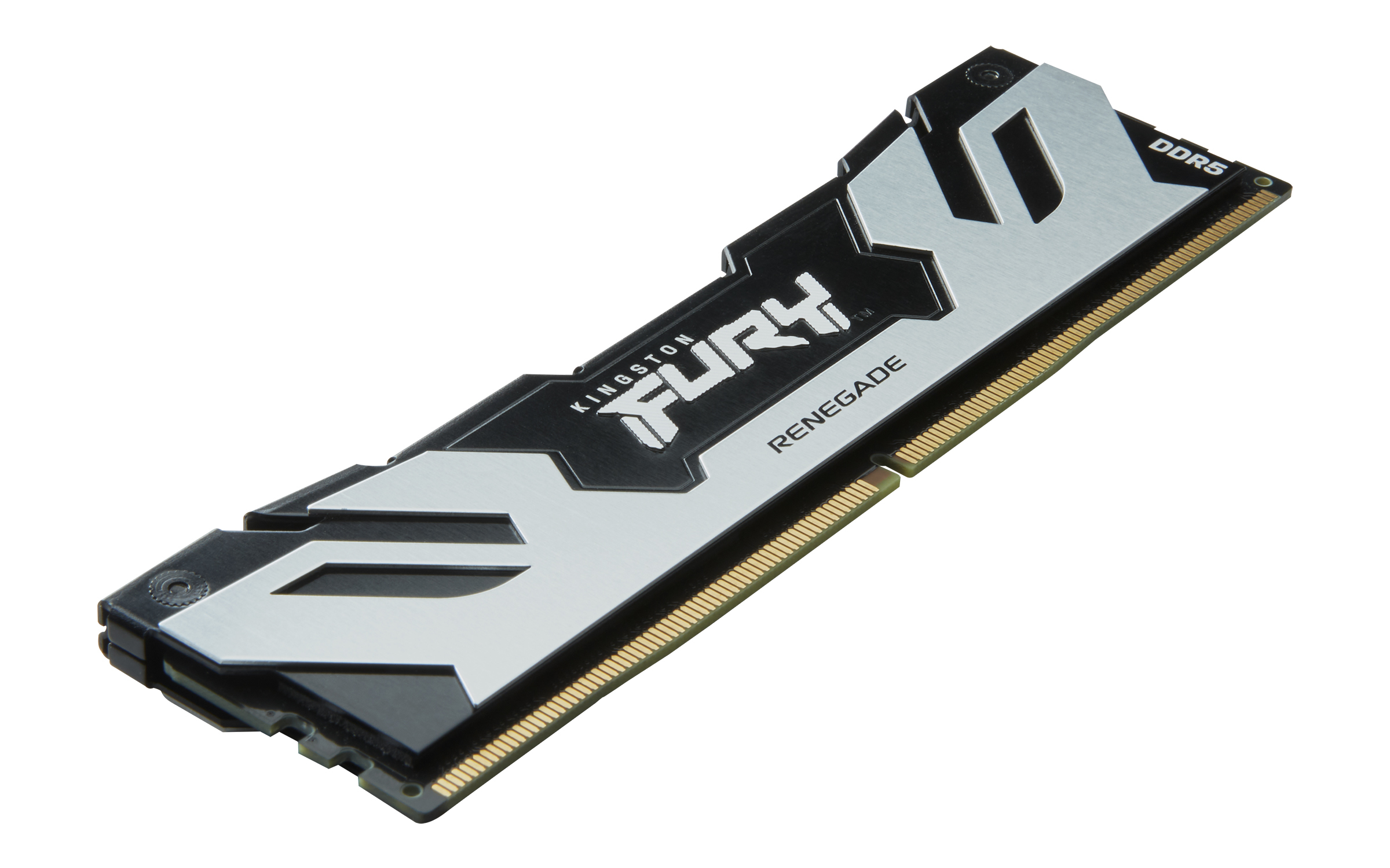 Moduł RAM Kingston FURY Renegade DDR5. Srebrno-czarna konstrukcja radiatora z widocznym logo.