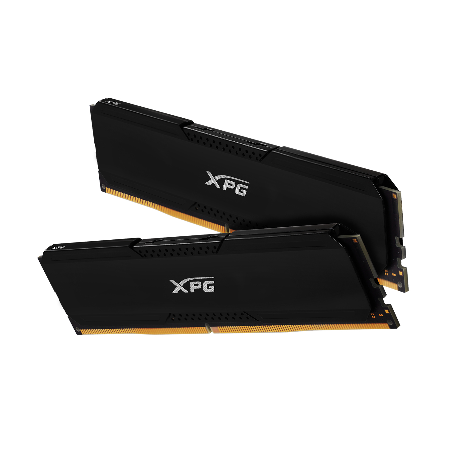 Due moduli RAM XPG neri con connettori dorati, su sfondo bianco.