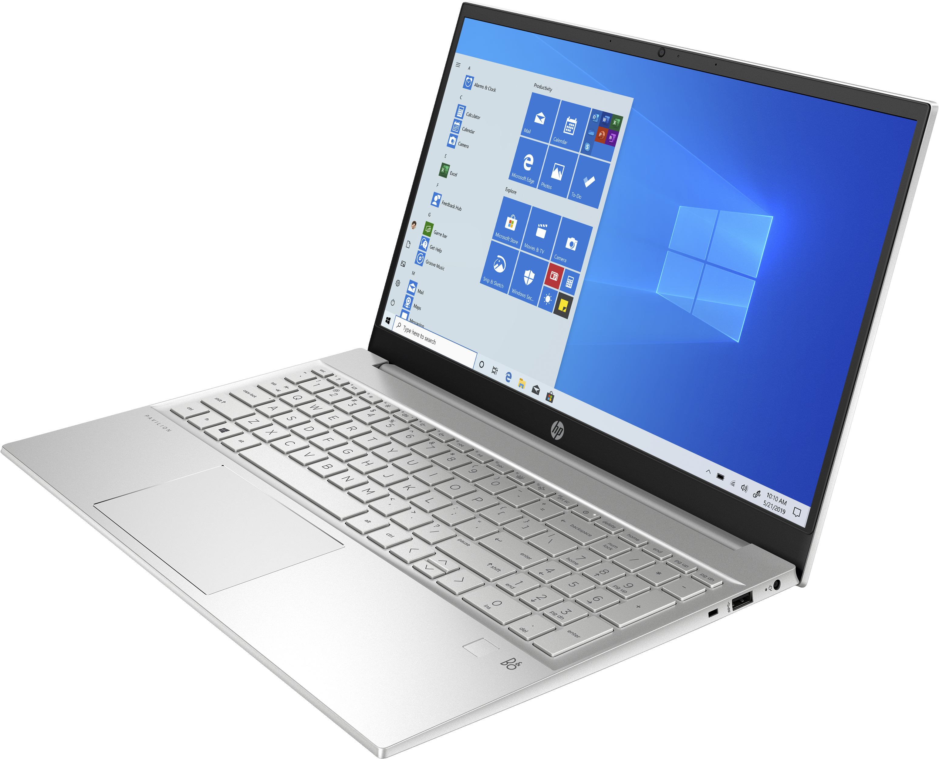 Laptop HP argento con interfaccia Windows. Tastiera e trackpad visibili.