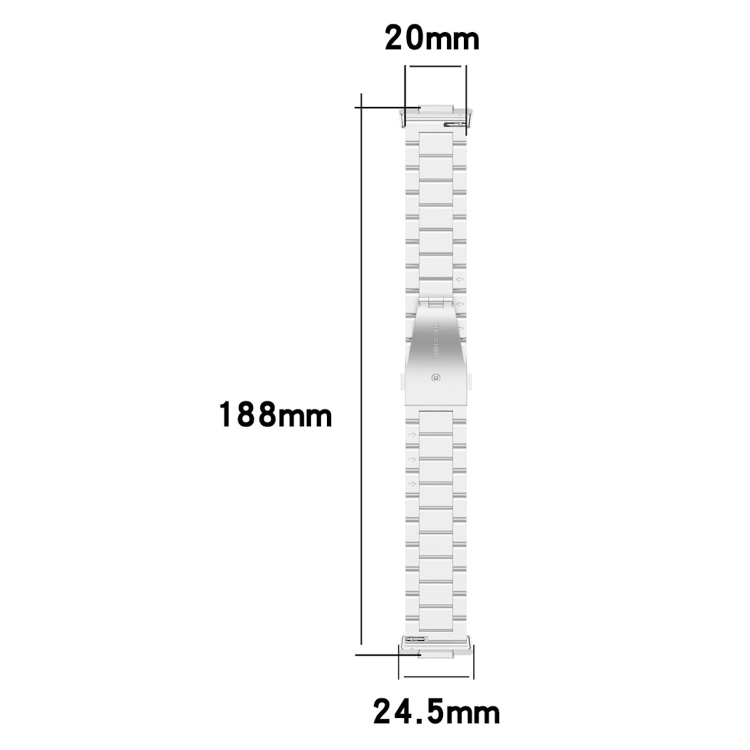 Silbernes Uhrenarmband, 188mm lang, mit den angegebenen Maßen: 20mm und 24,5mm.